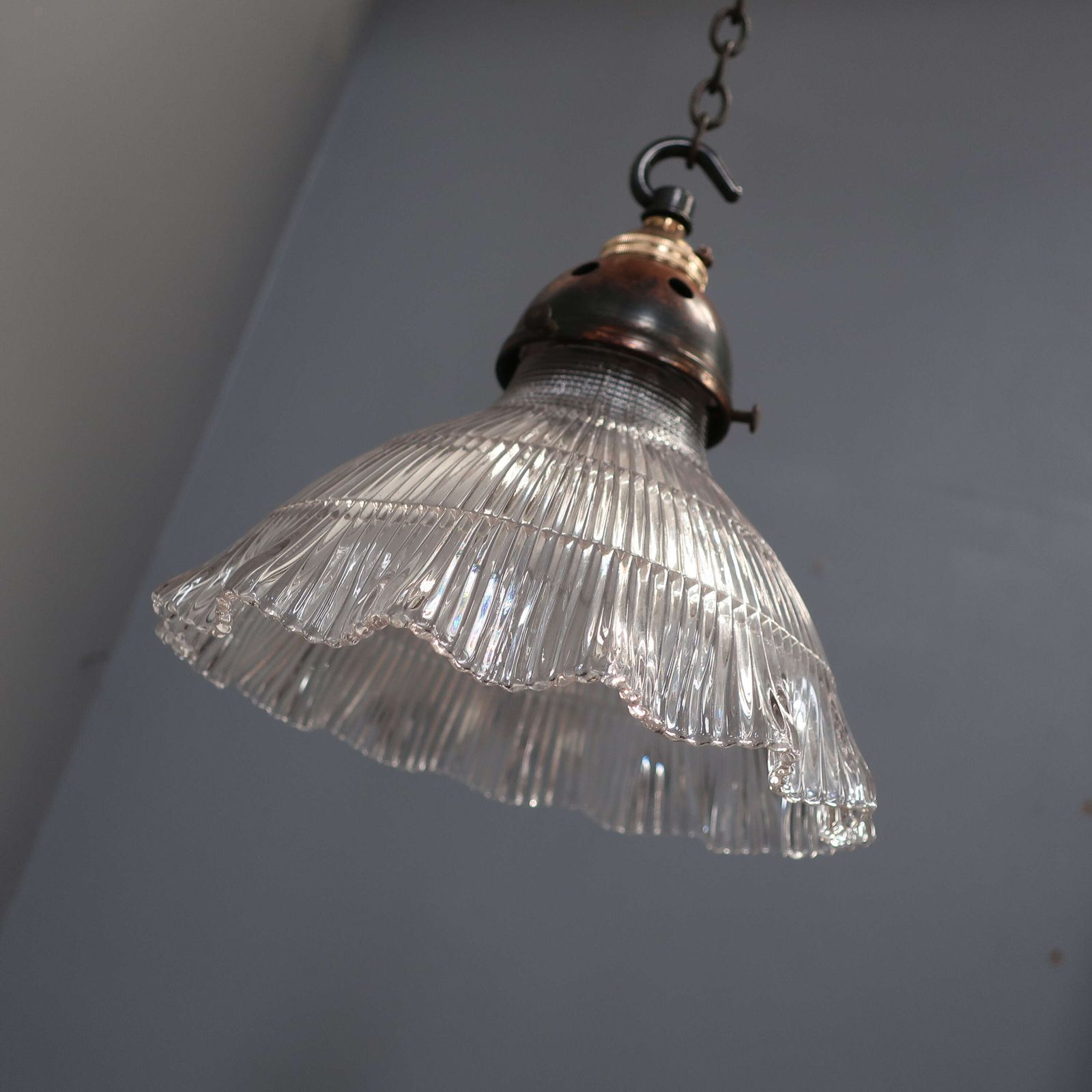 1920's Holophane Prismatic Glass Pendant Light photo vinterior