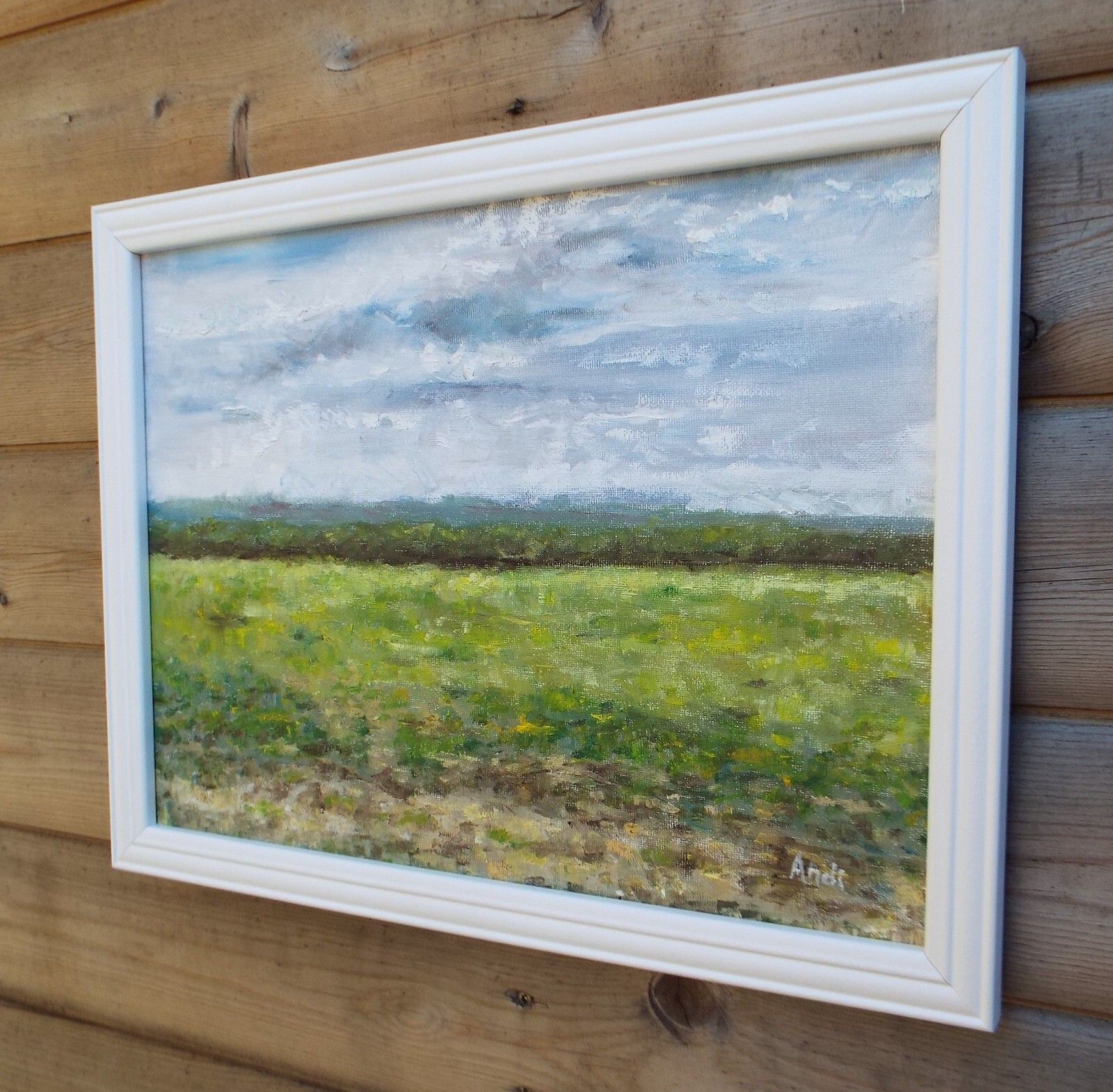 Green Summer Field Landscape Farm Original Oil Painting Signed Framed Andi Lucas photo vinterior