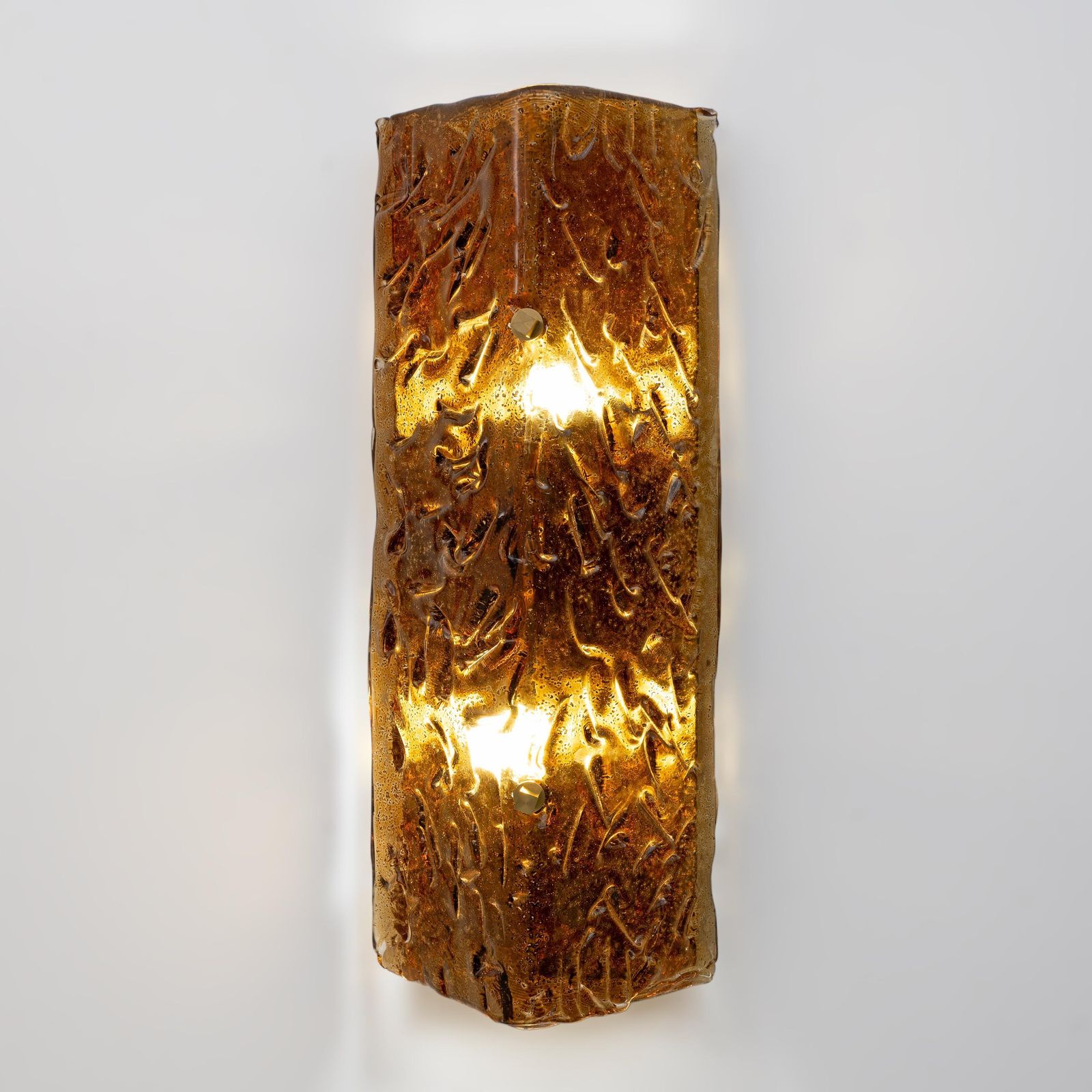Pair Of Mazzega Style Amber Murano Glass And Brass Sconces photo for sale