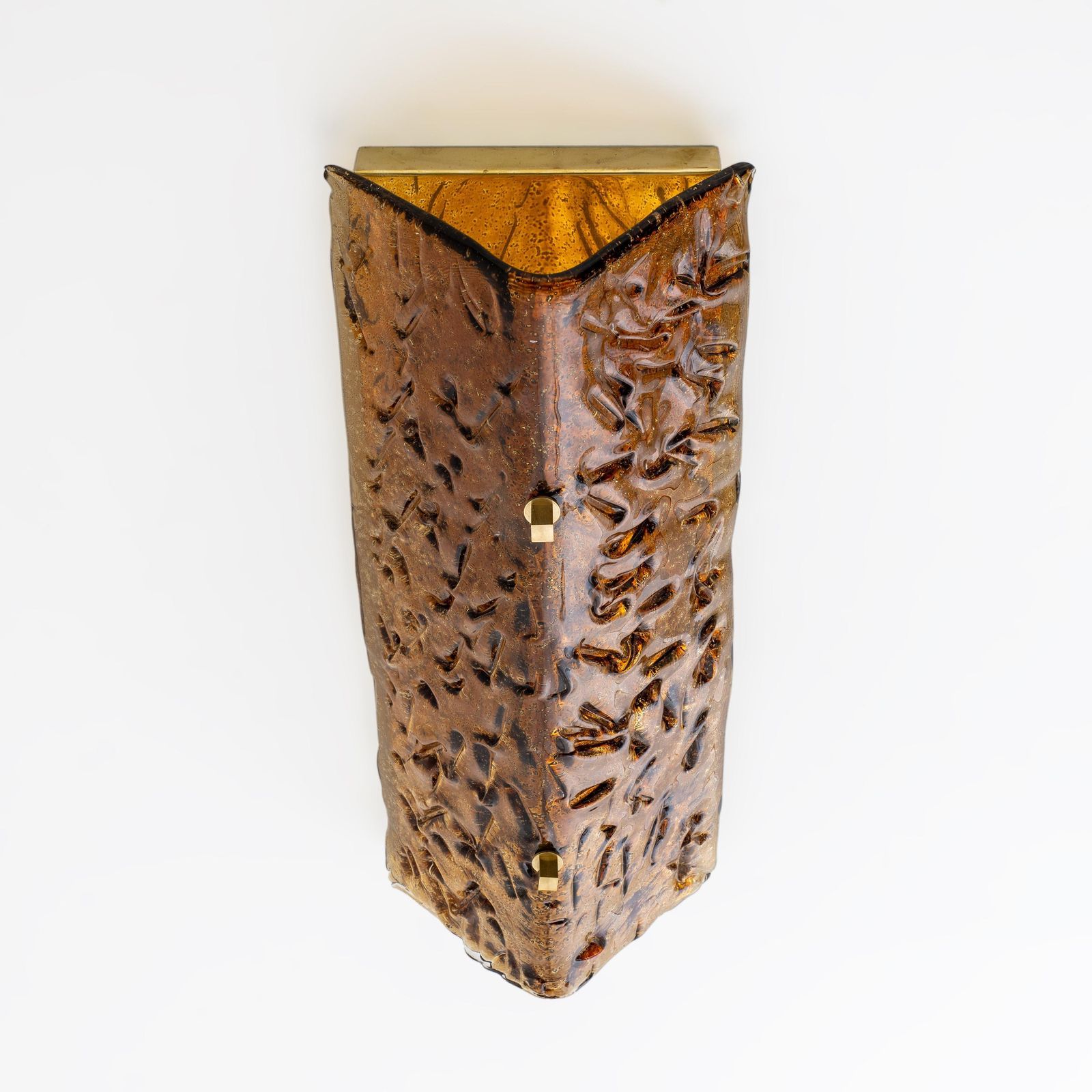 Pair Of Mazzega Style Amber Murano Glass And Brass Sconces photo buy