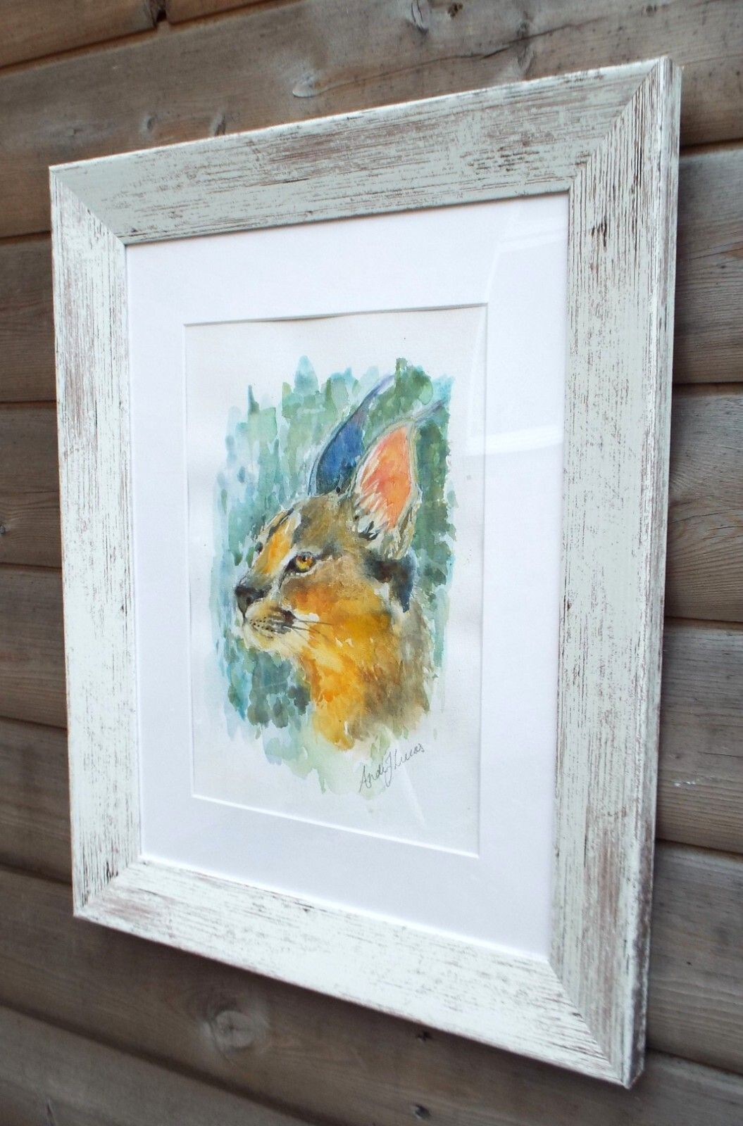 Caracal Watercolour Big Cat Painting Framed African Wildlife Original Andi photo vinterior