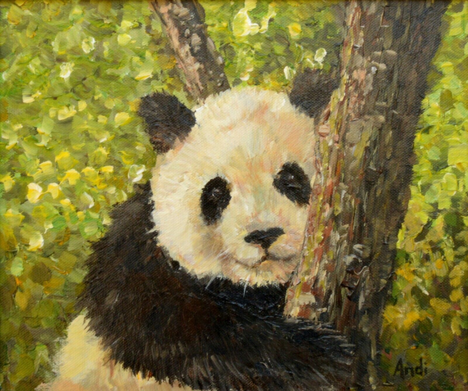 Baby Panda Portrait Framed Signed Painting Original Acrylic Wildlife Andi Lucas photo for sale