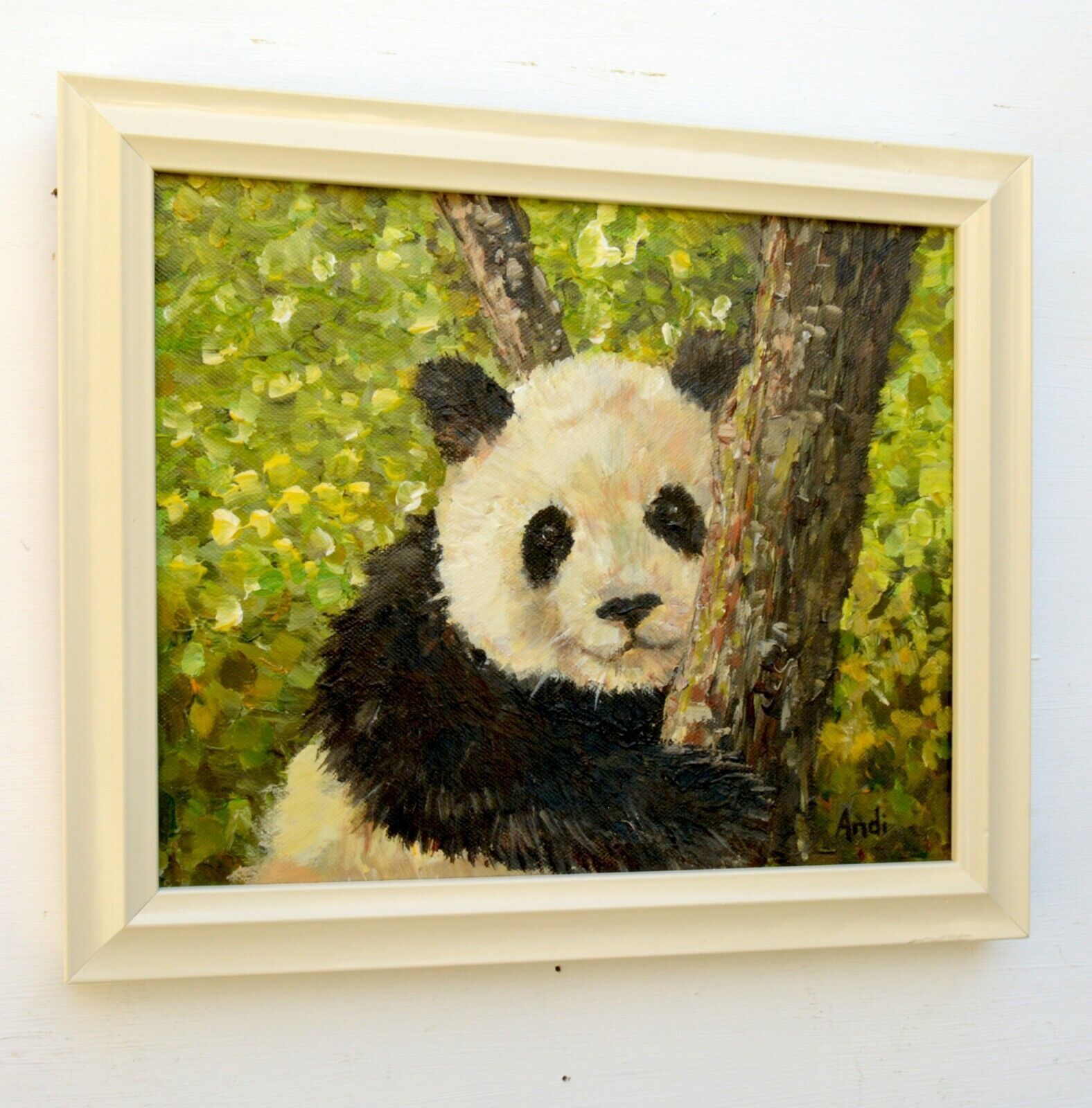 Baby Panda Portrait Framed Signed Painting Original Acrylic Wildlife Andi Lucas photo 180.0