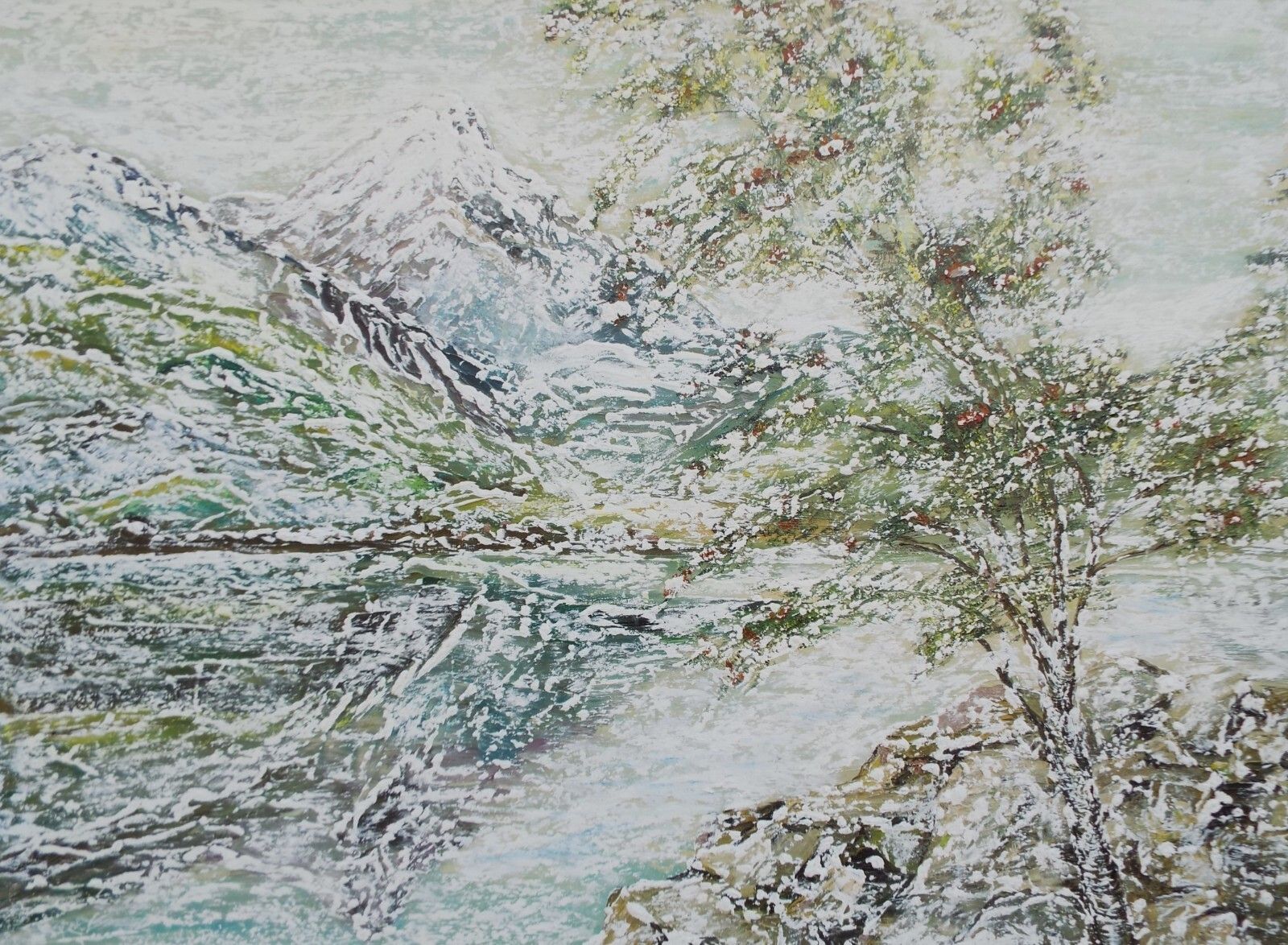 Lge Vtg Original Impressionist Oil Painting Scottish Winter Landscape Snow Scene photo Art