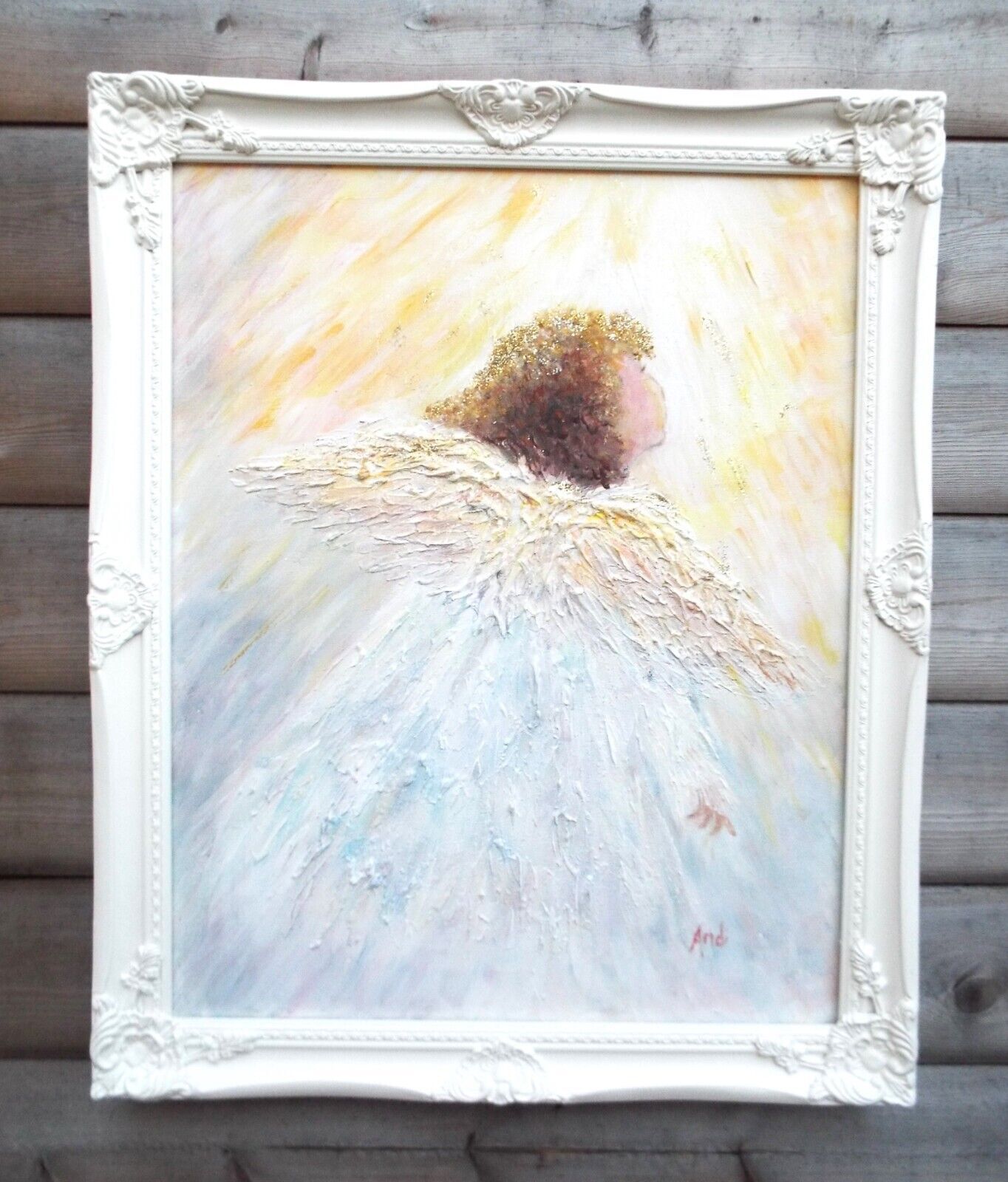 Heavenly Guardian Angel Of Light Original Framed Painting Andi J Lucas