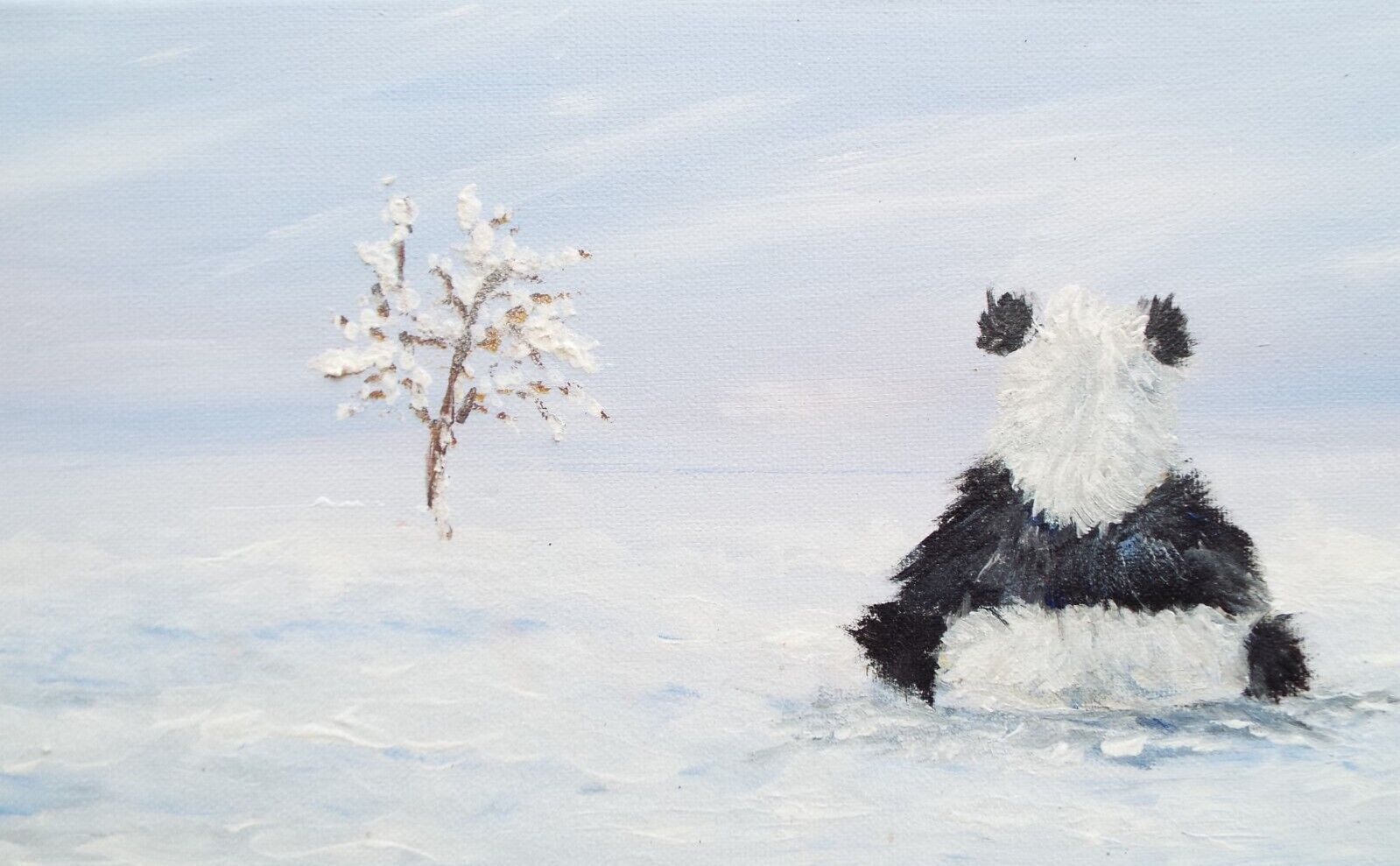 Original Signed Painting Panda Winter Landscape Snow Scene 20x60cm Andi J Lucas photo 79.0