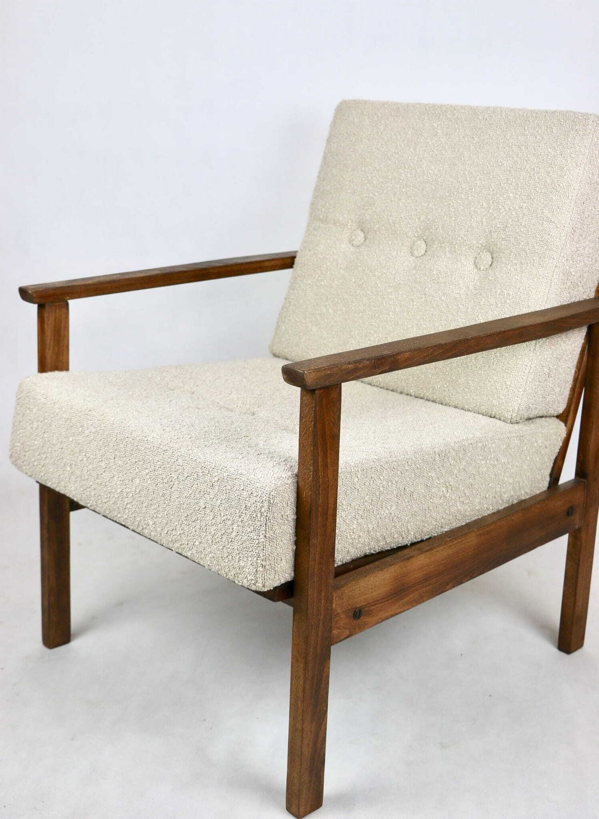 Vintage Loft Beige Boucle Armchair With Removable Cushions   2 Pieces Available photo vintage