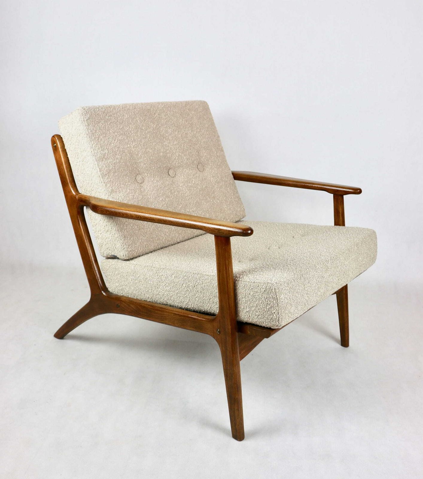 Danish Vintage Loft Beige Boucle Armchair With Removable Cushions   2 Pieces Available