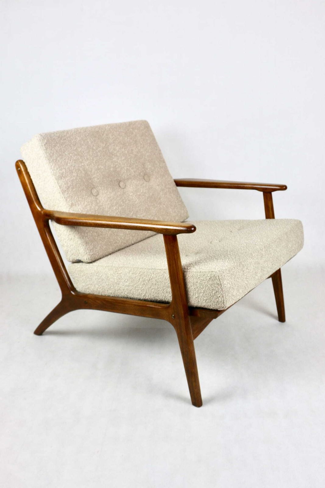 Danish Vintage Loft Beige Boucle Armchair With Removable Cushions   2 Pieces Available photo for sale