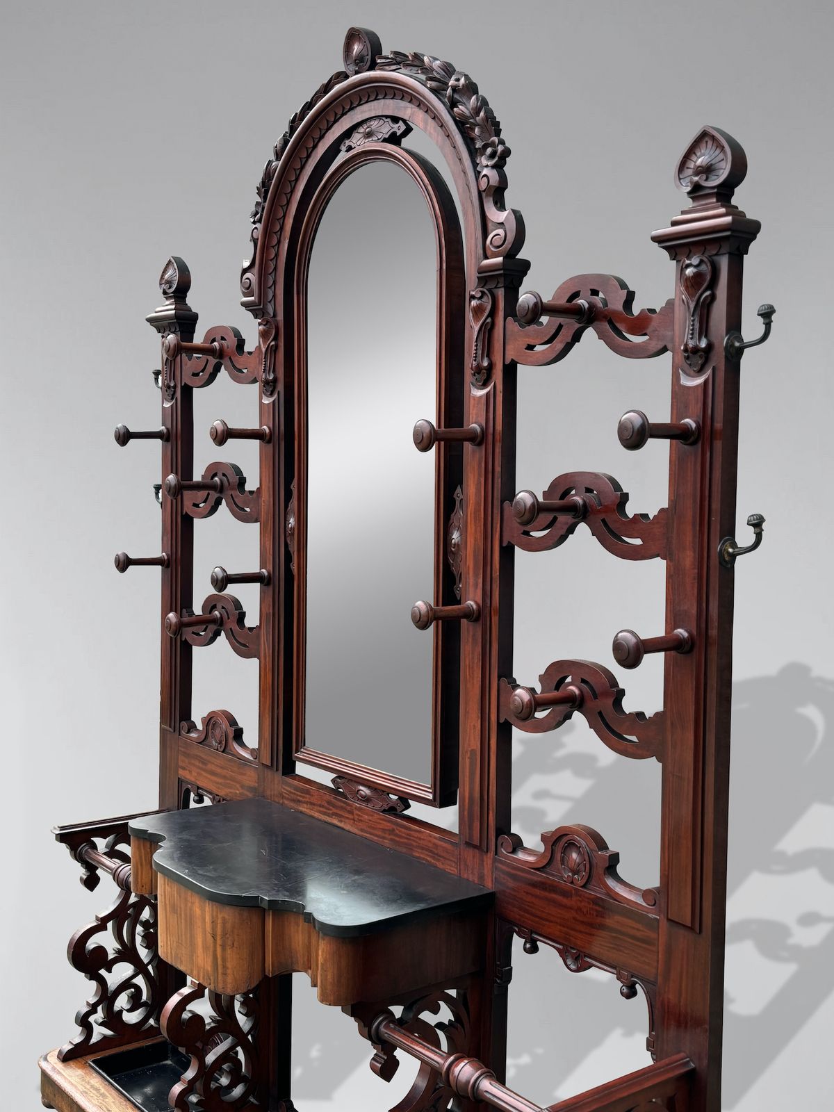 Large 19th Century Victorian Period Mahogany Hall Stand With Arched Mirror photo furniture