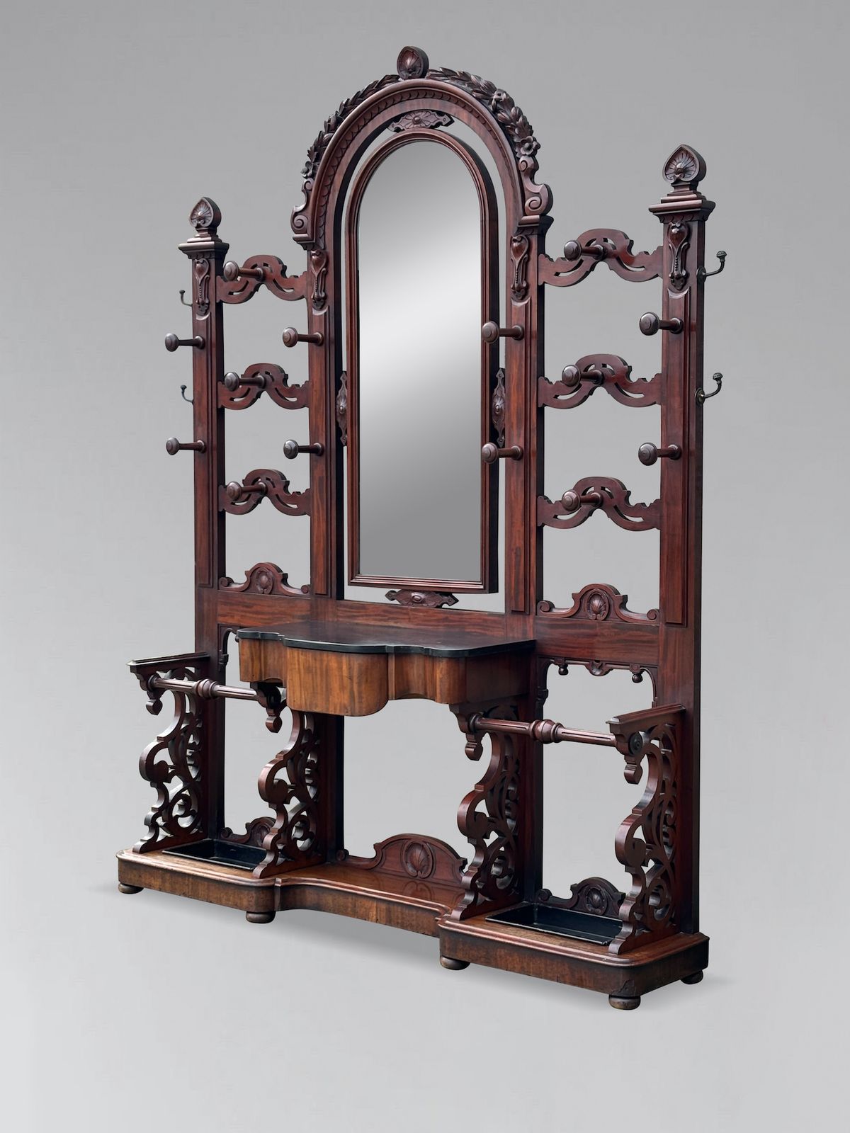 Home Decor Large 19th Century Victorian Period Mahogany Hall Stand With Arched Mirror photo