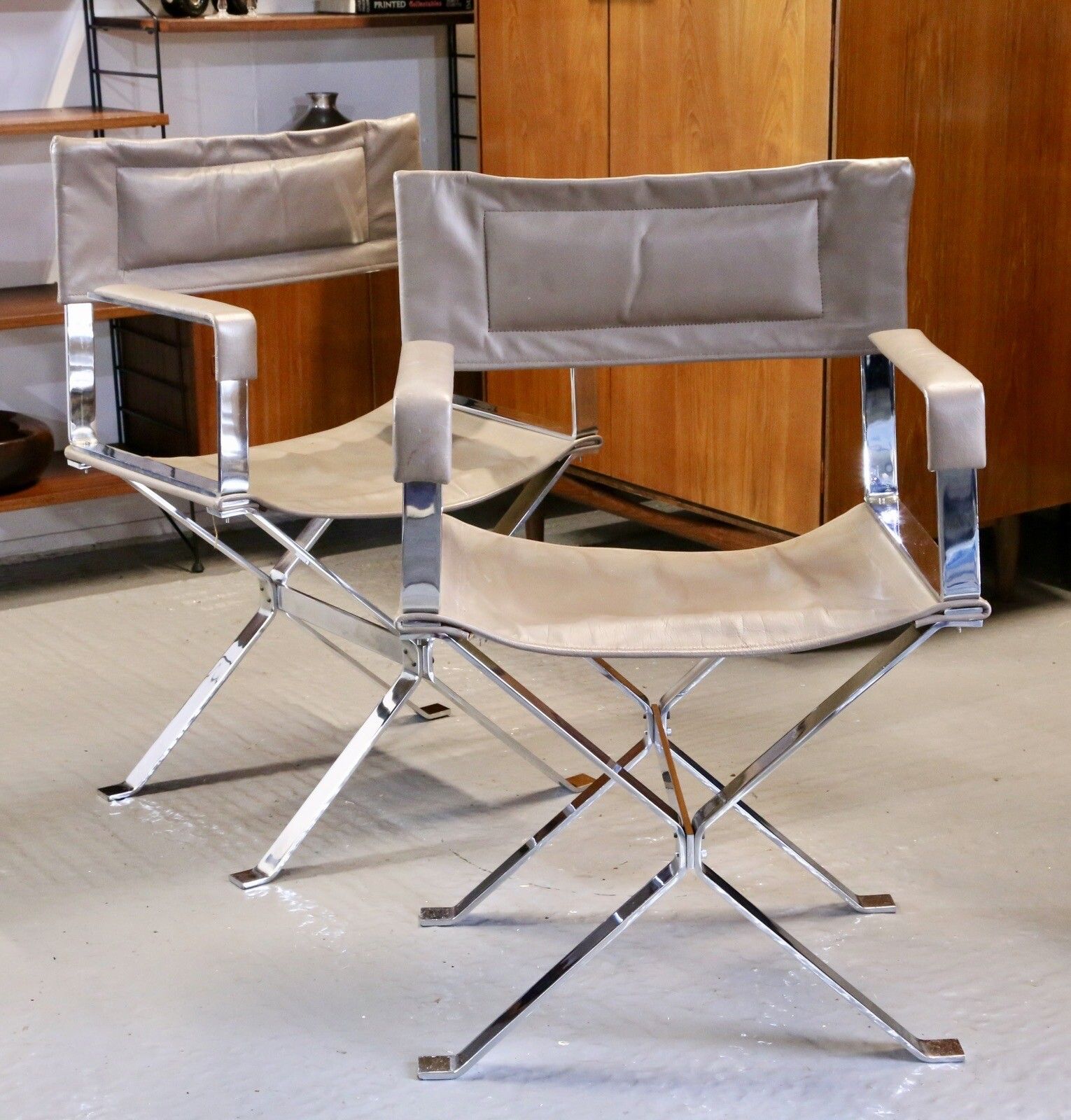 Pair Alessandro Albrizzi Designed Italian Chrome & Leather Director's Armchairs photo 2500.0