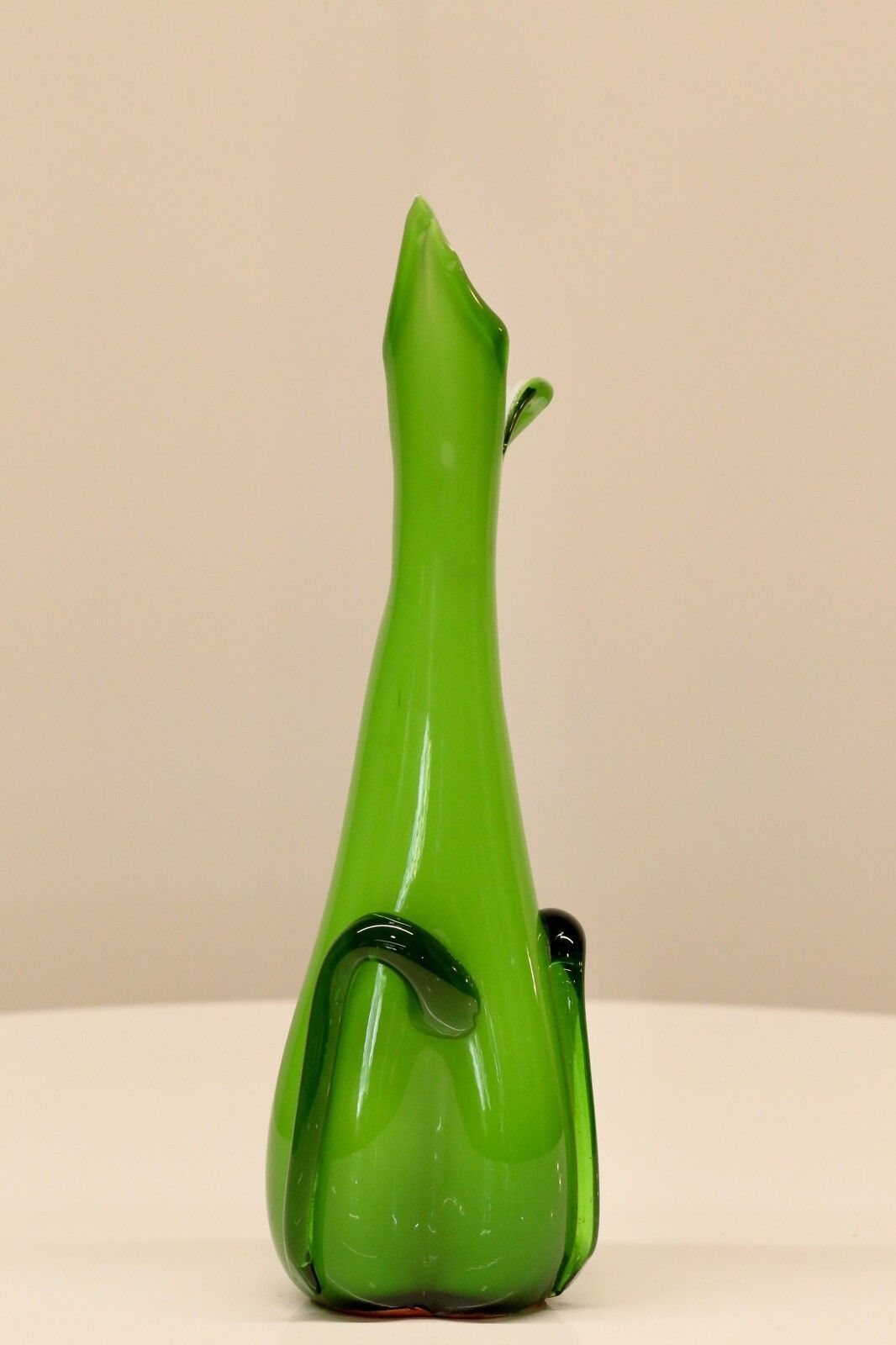 photo furniture Pair Cristalleria Fratelli Betti / Alrose Italian Empoli Green Art Glass Vases