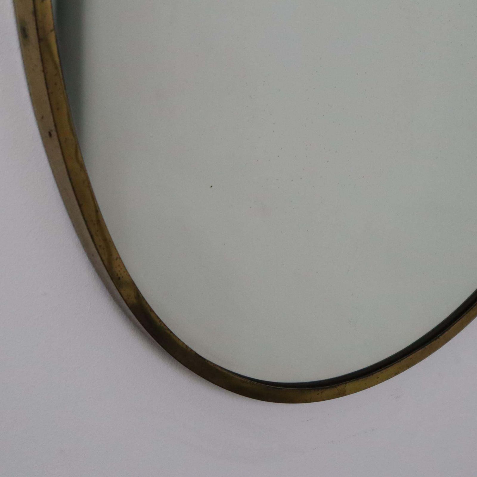 1950s Gio Ponti Style Mid Century Modern Solid Brass Italian Oval Wall Mirror photo for sale