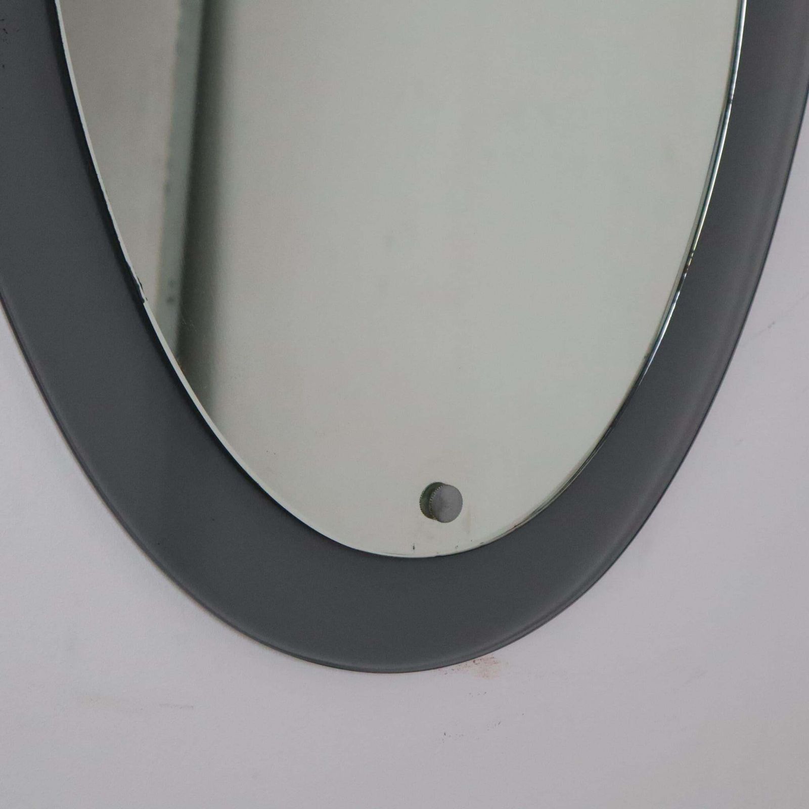 Midcentury Glass Framed Oval Wall Mirror Attributed To Cristal Art, Italy, 1960s photo for sale