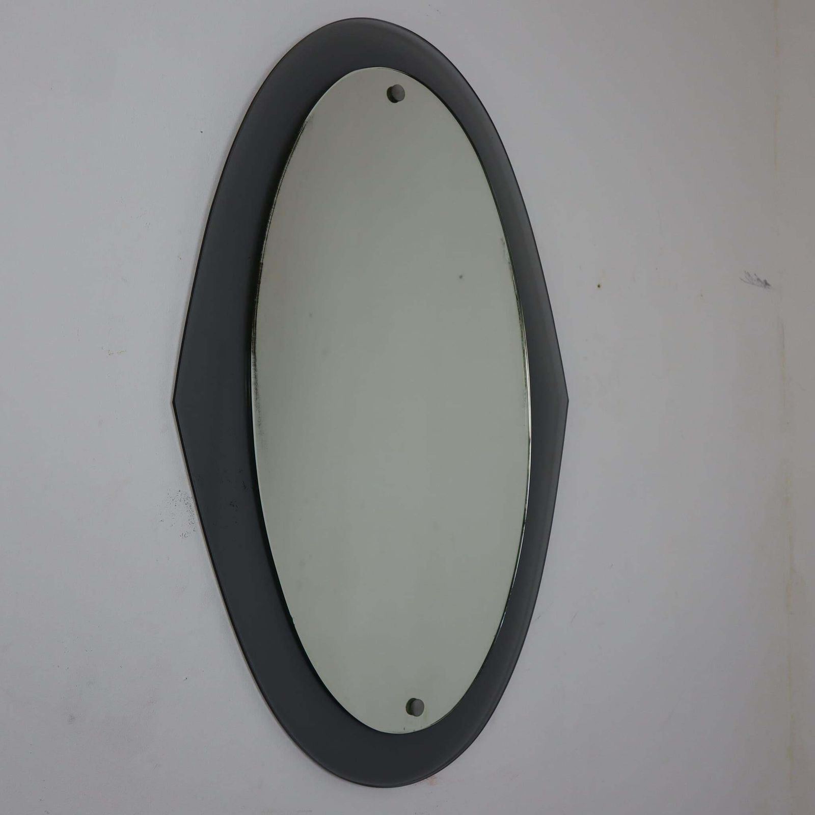 Midcentury Glass Framed Oval Wall Mirror Attributed To Cristal Art, Italy, 1960s photo Home Decor