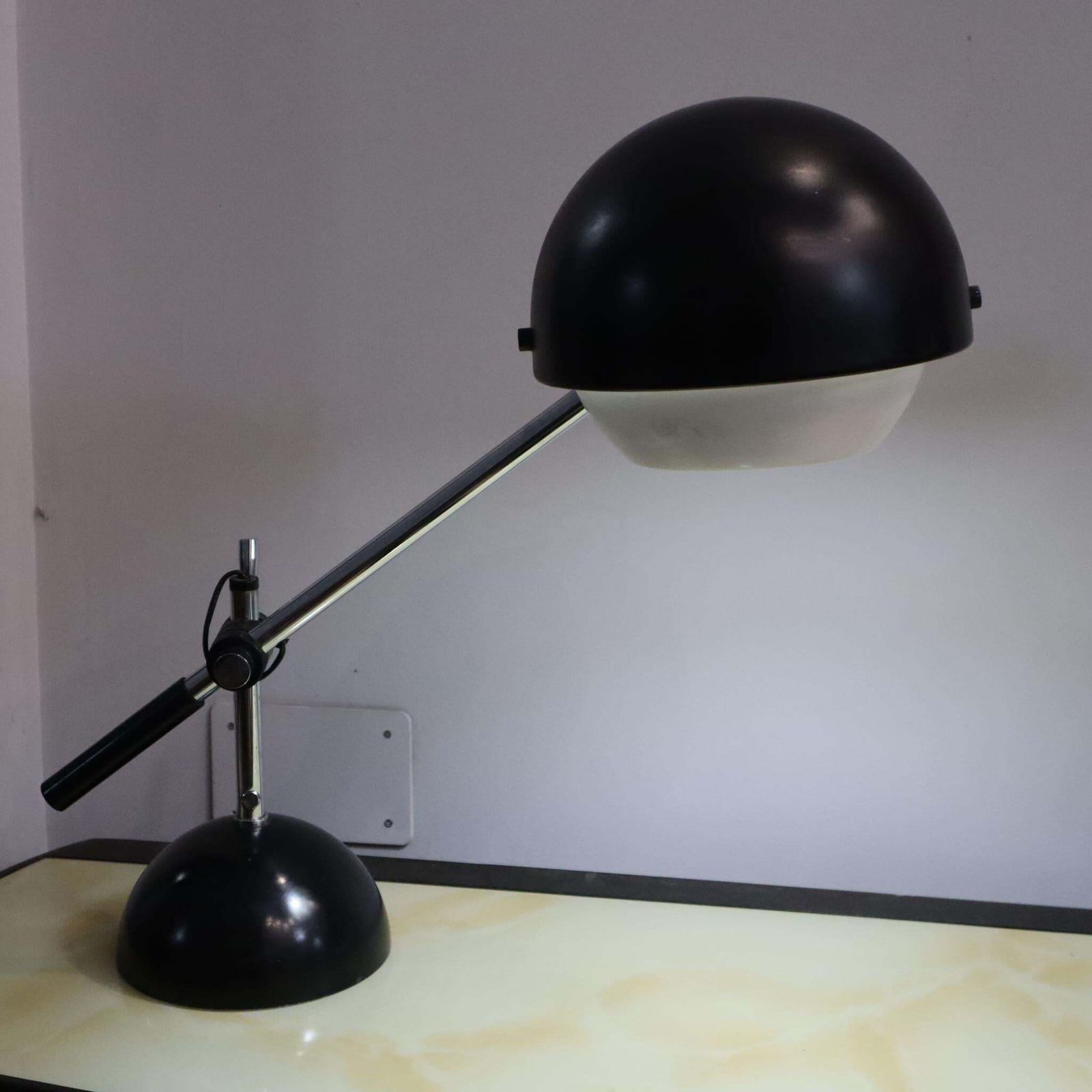 Italian Table Lamp Black And Chrome In Style Of Gino Sarfatti For Flos, 1960s photo vintage