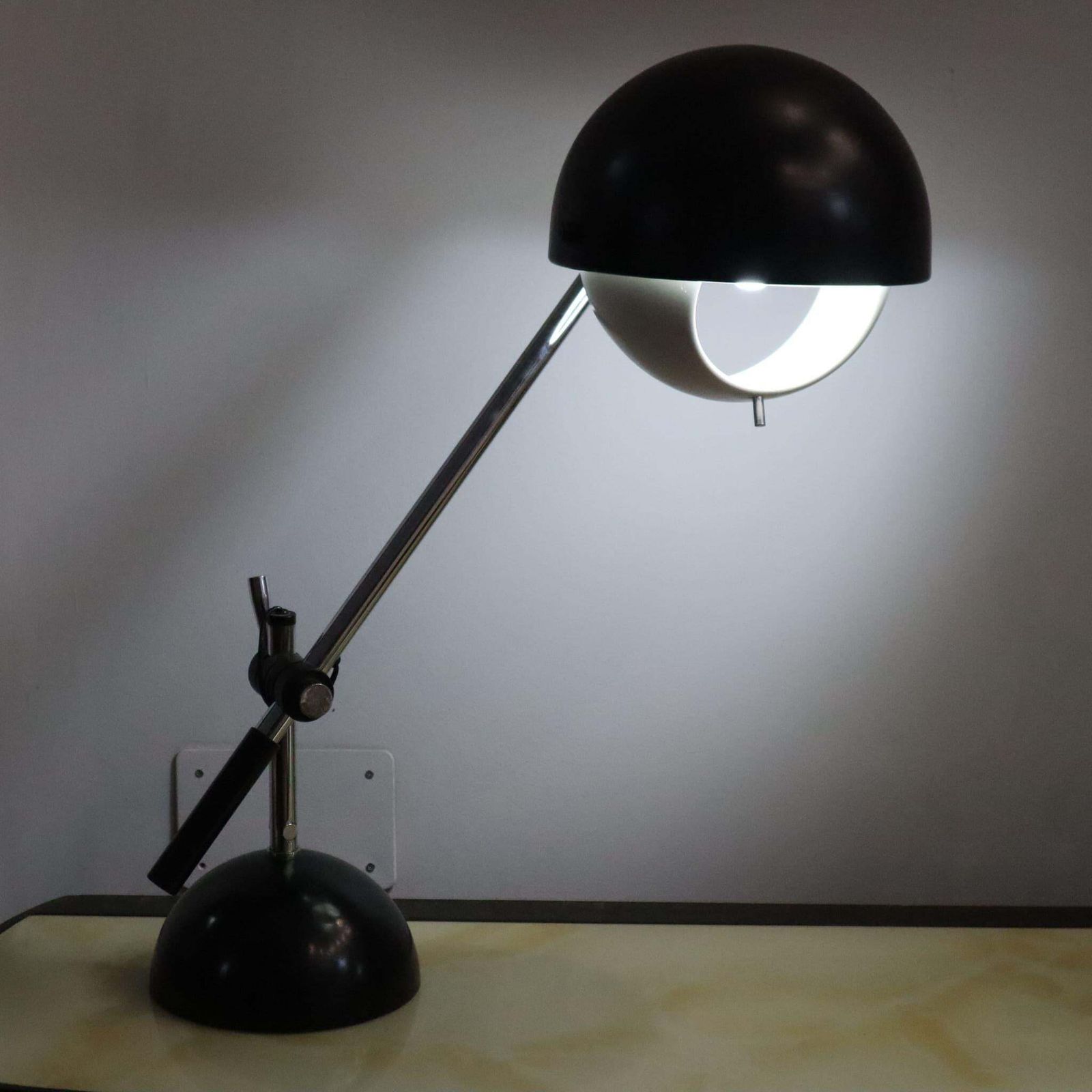 photo furniture Italian Table Lamp Black And Chrome In Style Of Gino Sarfatti For Flos, 1960s