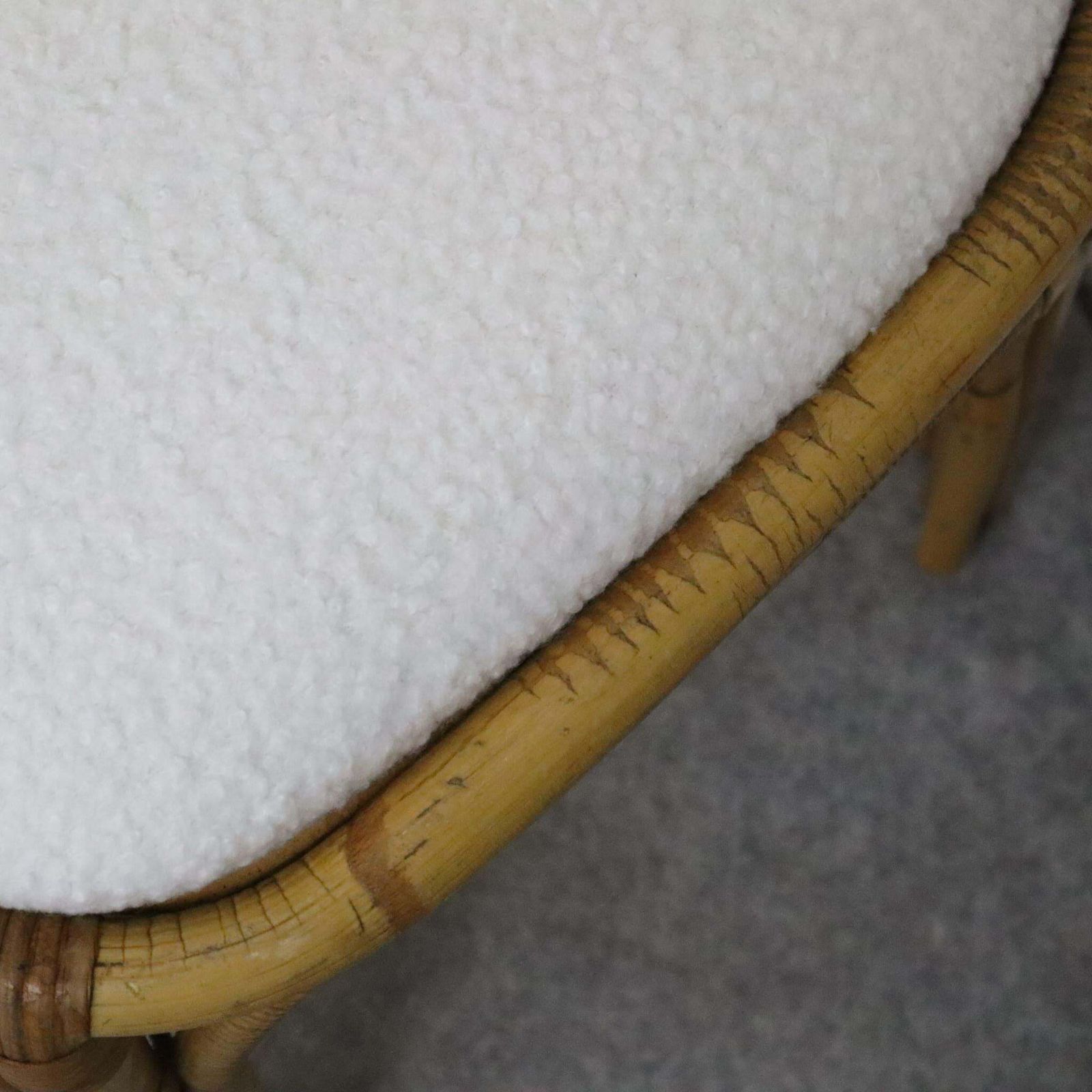 photo furniture Pair Of Italian Rattan Bamboo Stool Fabric White Boucle From 1970s