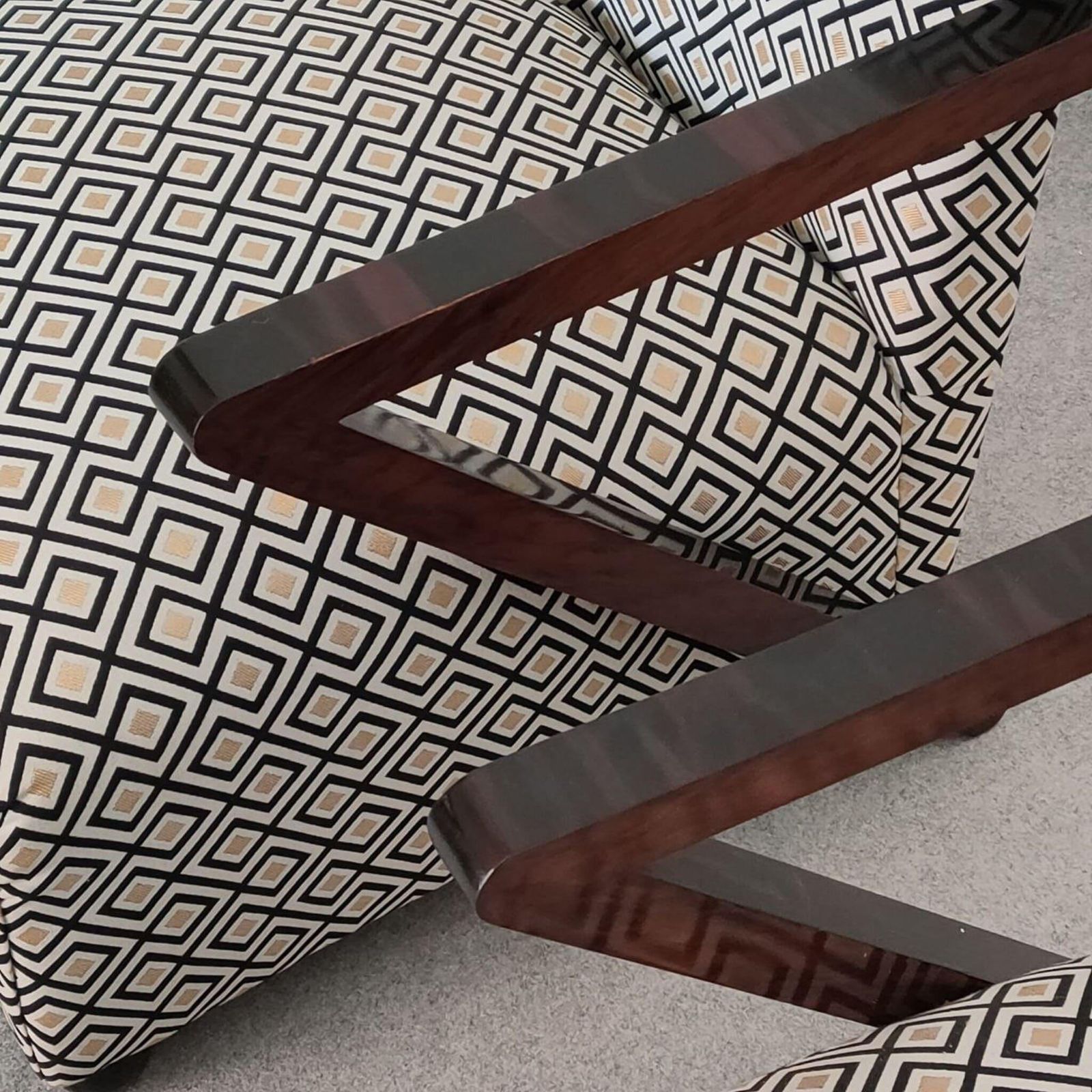 Pair Of Italian Art Deco Armchairs In Walnut And Geometric Fabric, 1930s photo 3157.0