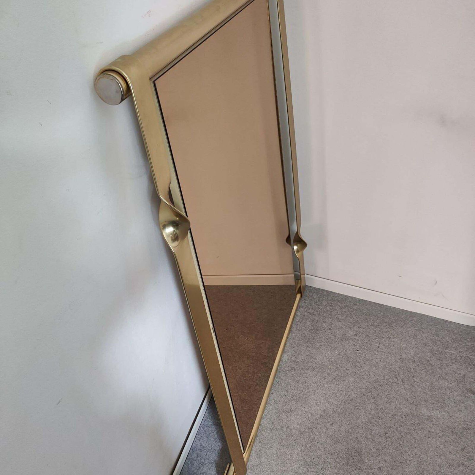 Large Original Italian Brass Bronzed Mirror By Luciano Frigerio, Italy, 1970s photo for sale