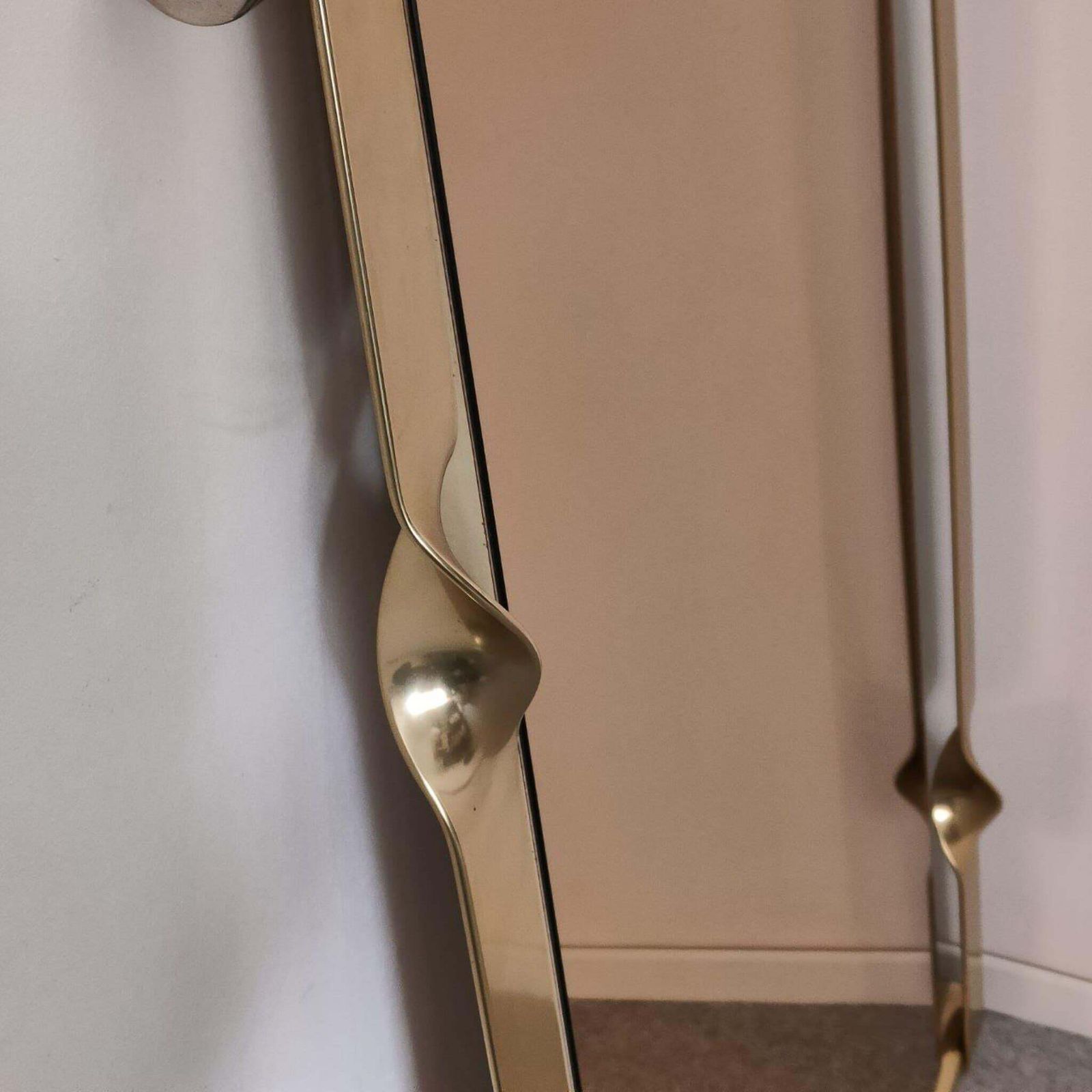 photo for sale Large Original Italian Brass Bronzed Mirror By Luciano Frigerio, Italy, 1970s