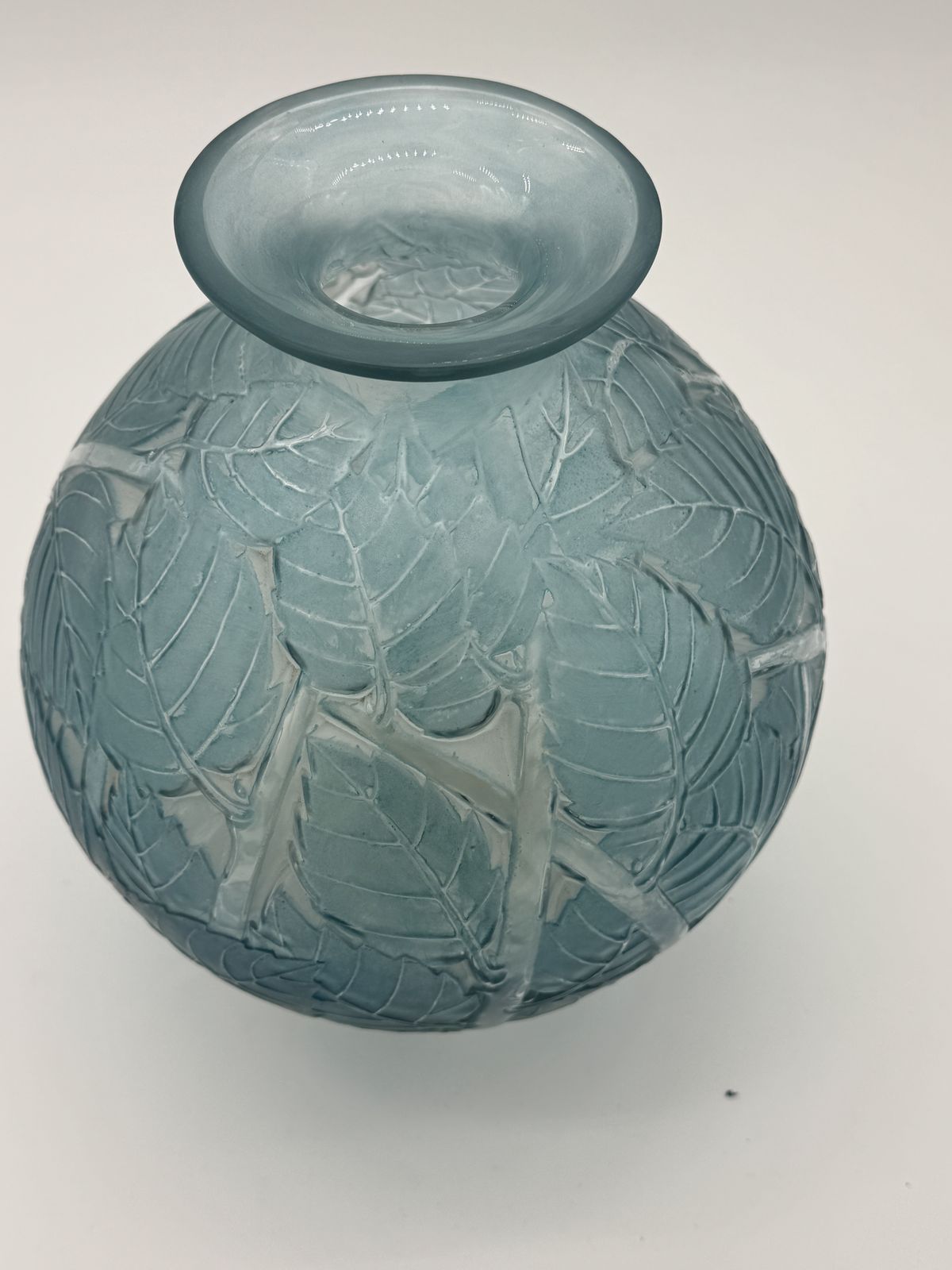 photo for sale A R.Lalique Milan  Blue Patinated Glass Vase