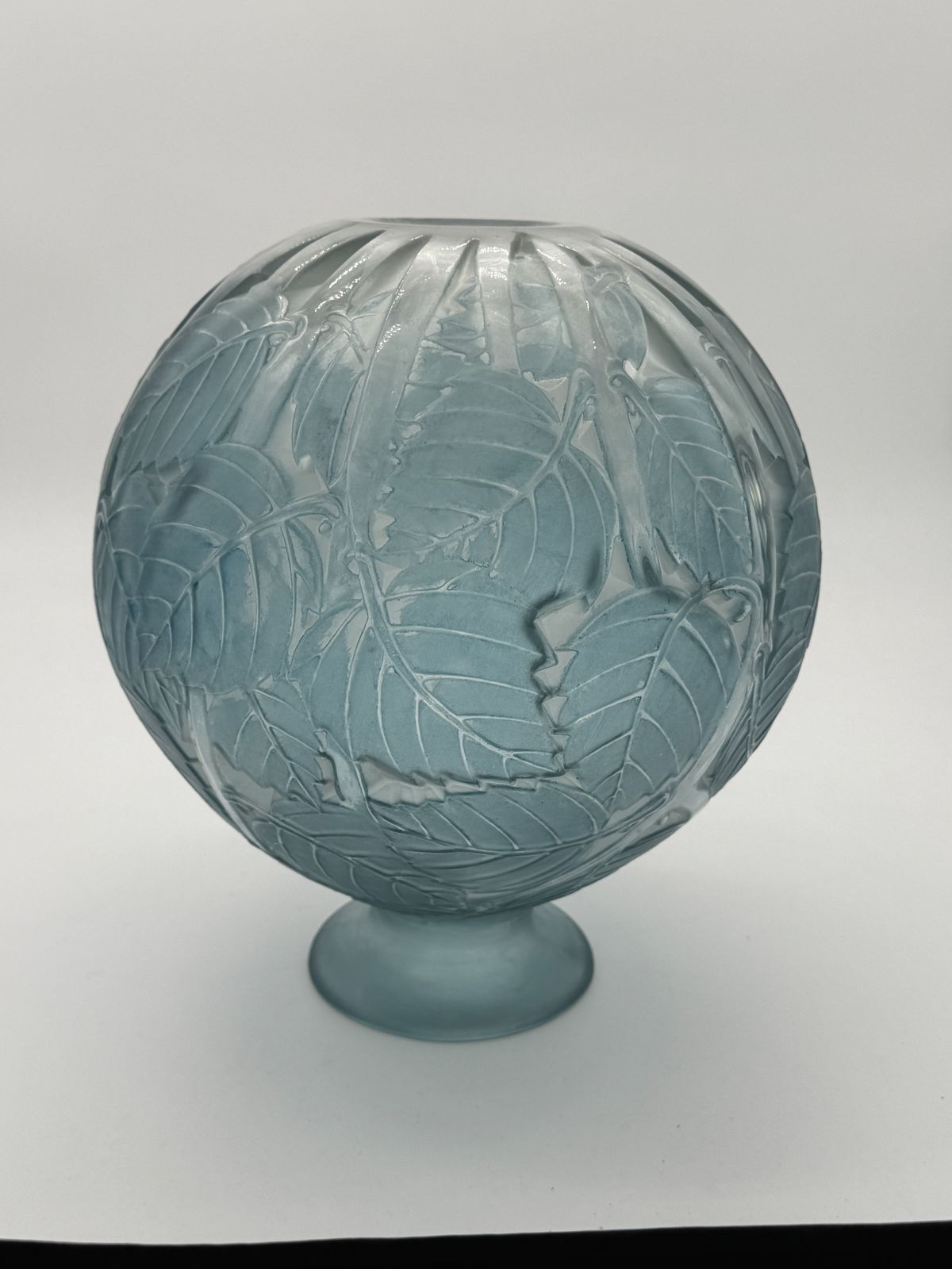 A R.Lalique Milan  Blue Patinated Glass Vase photo vinterior