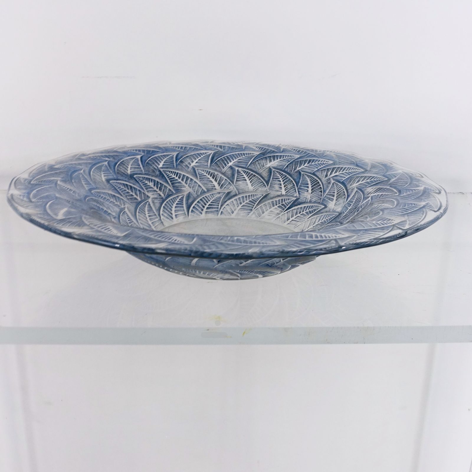 Lalique Art Deco Ormeaux Blue Glass Bowl 32cm 1937 photo 375.0