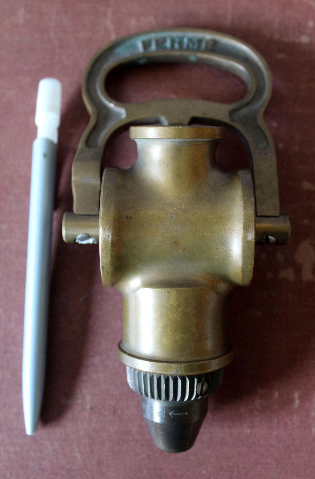 photo for sale Antique French Bronze Fire Hose Nozzle, A. Dubois, Fireman, Fire Fighter, Industrial, Fire Truck Part Sapeurs Pompiers, Shutoff Mechanism