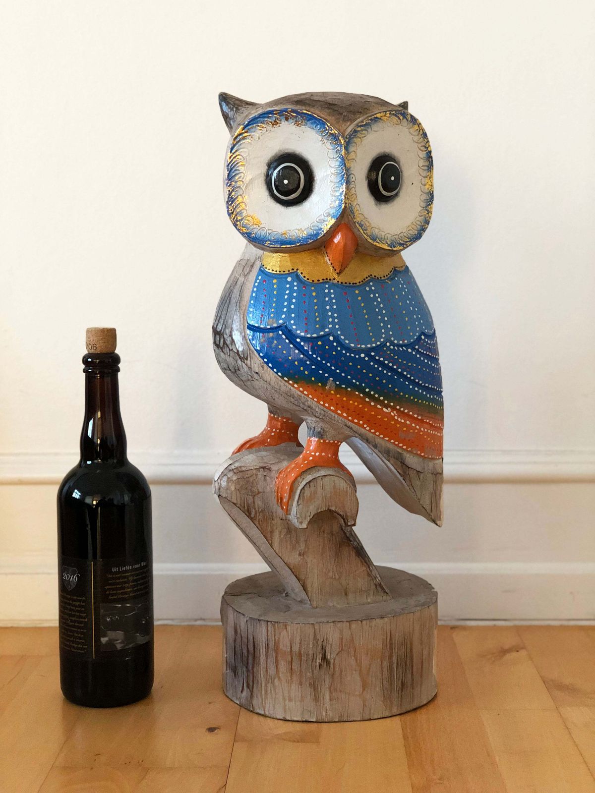 Vintage Hand Carved Wooden Owl Sculpture Portugal photo 390.0