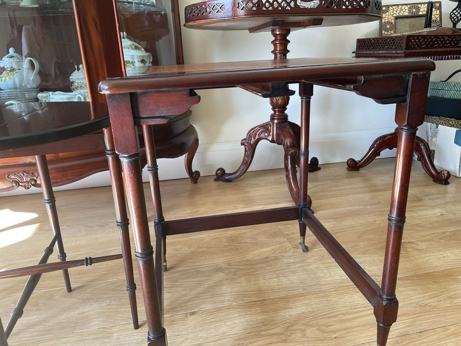 Nest Of Tables With Leather Inlay Set Of 3 Wood photo for sale