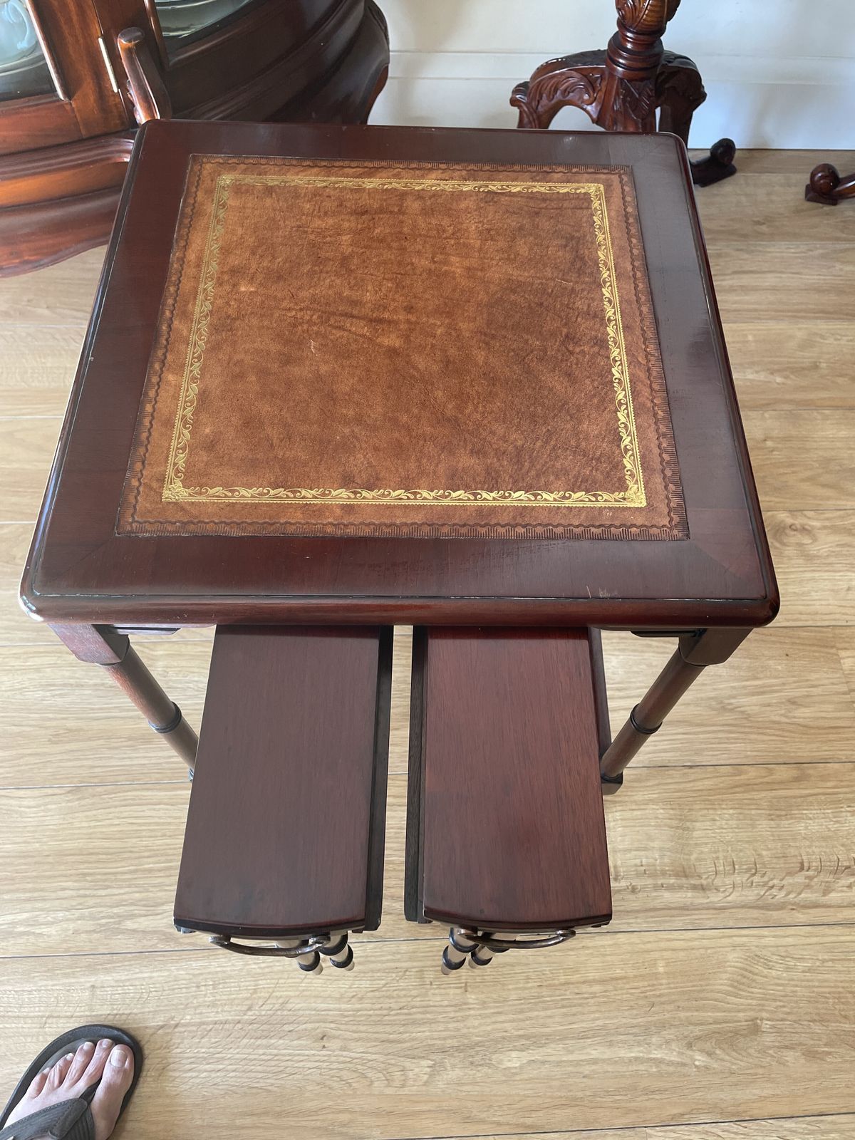Nest Of Tables With Leather Inlay Set Of 3 Wood photo Furniture