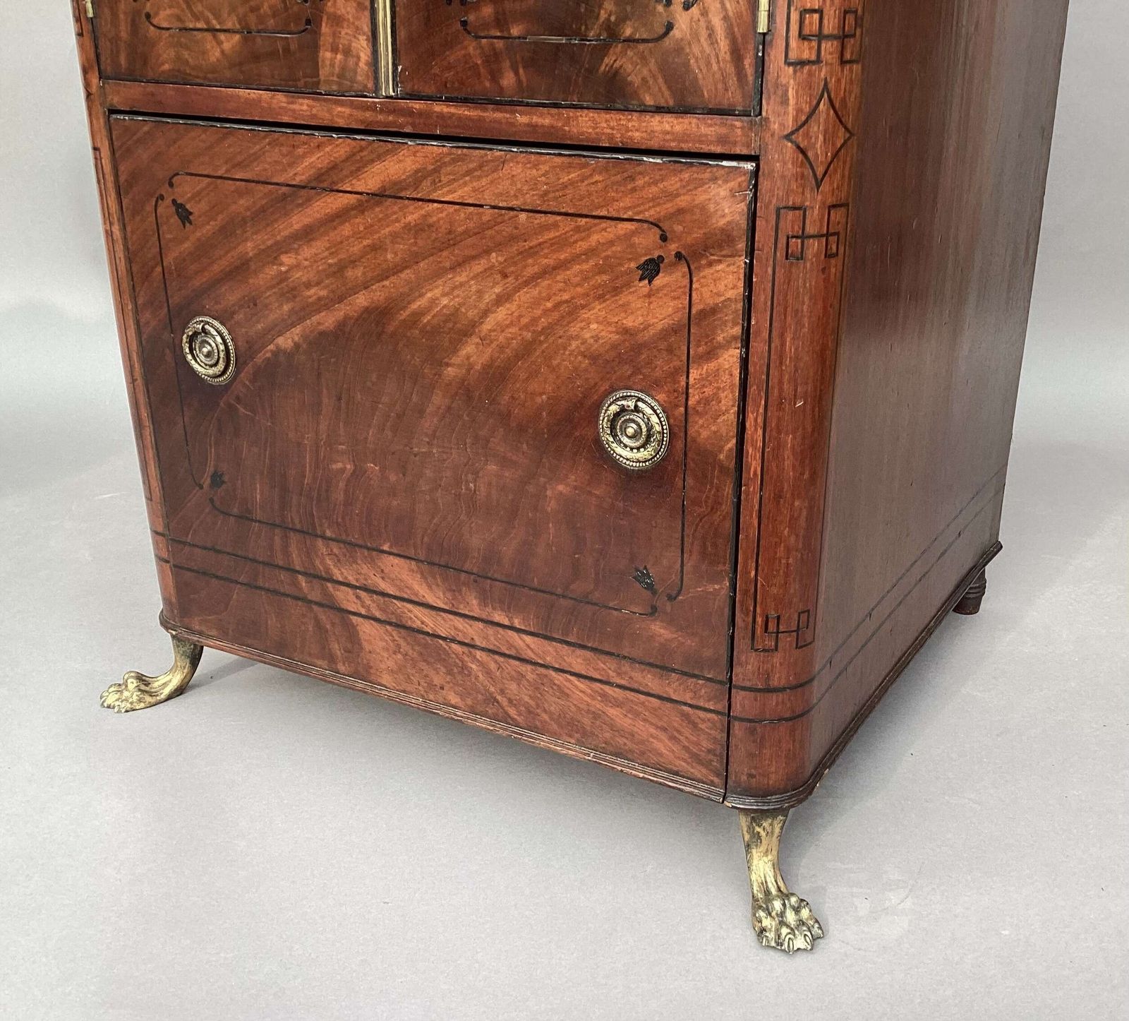 Splendid Regency Mahogany Ebony Inlaid Pedestal Cabinet photo buy