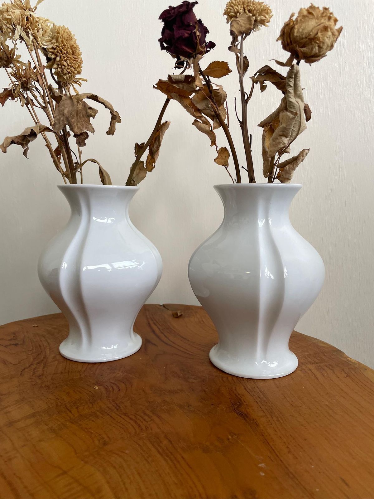 Pair Of Vintage Mid Century White Glazed Vases Pleated Detail Model 1495 18 photo vintage