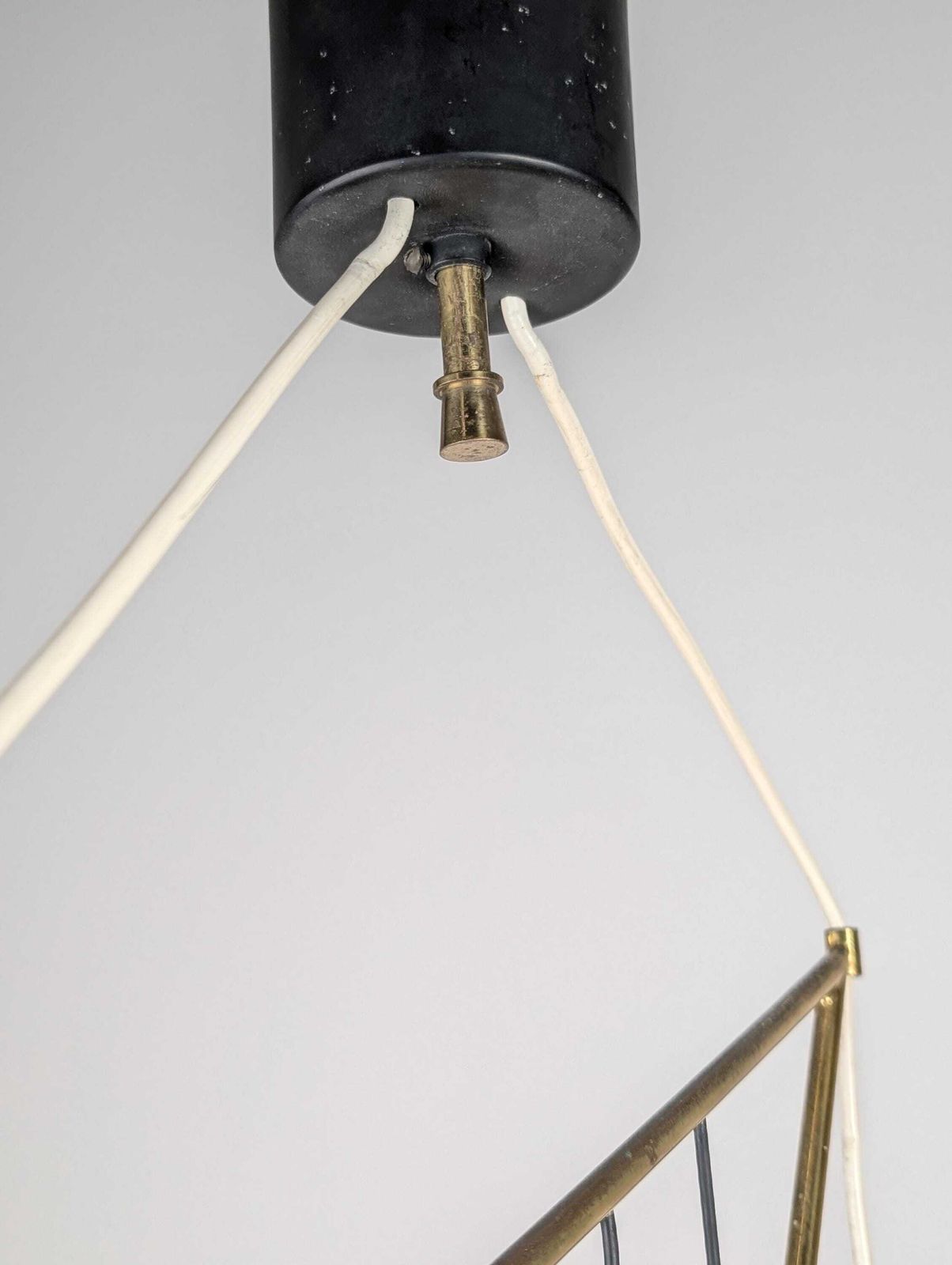 Italian Stilnovo Style Pendant Lamp With Opaline And Brass Shades, 1950s photo 537.0