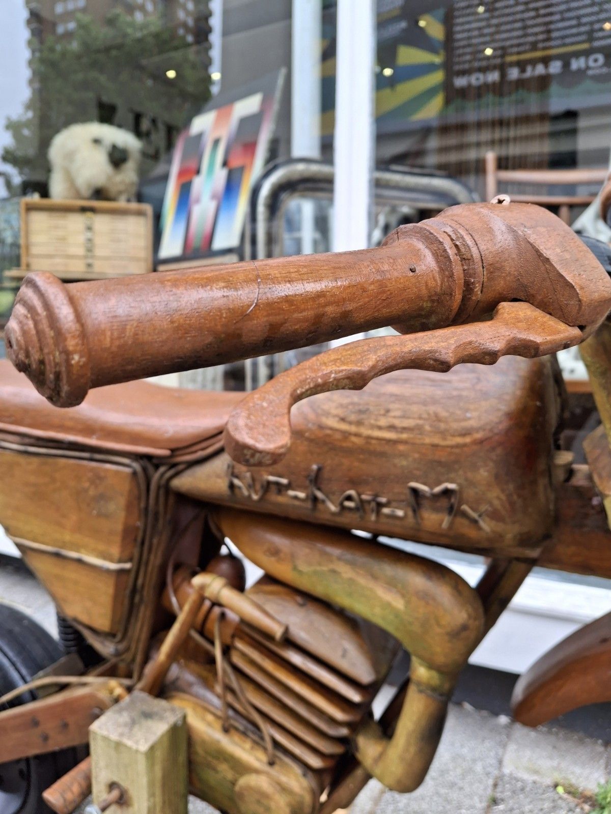 photo furniture Vintage Full Size Scratch Built One Off Wooden Motocross Bike.