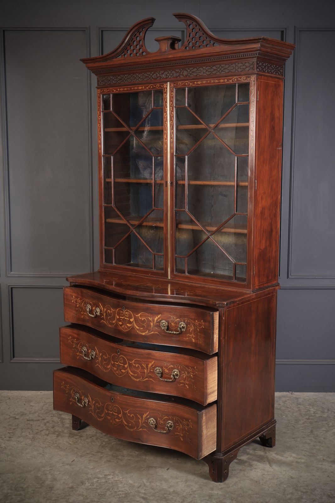 photo buy Rare George III Marquetry Inlaid Mahogany Bookcase