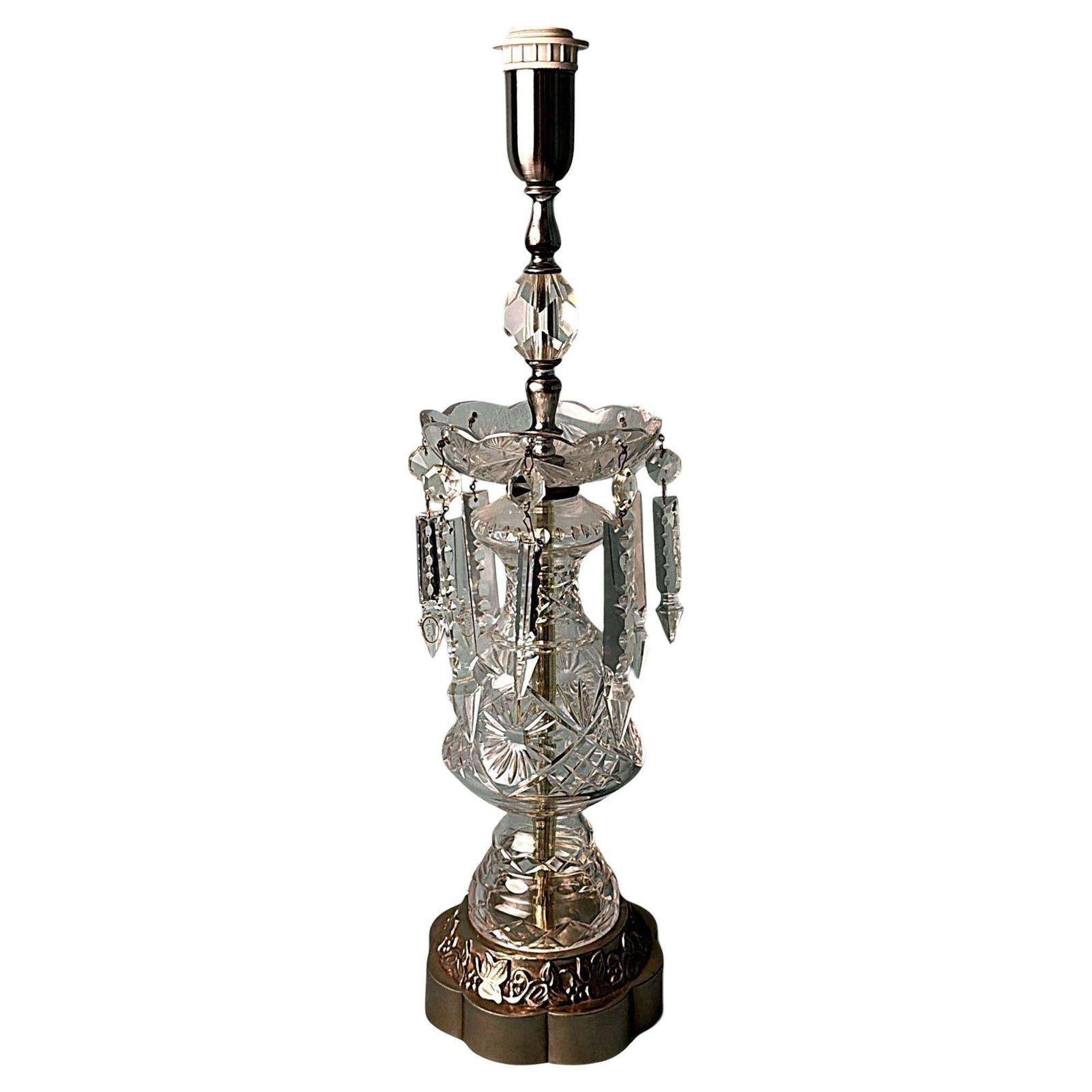 Louis XVI Revival French Table Lamp Crystals And Decorative Base (No Lampshade)