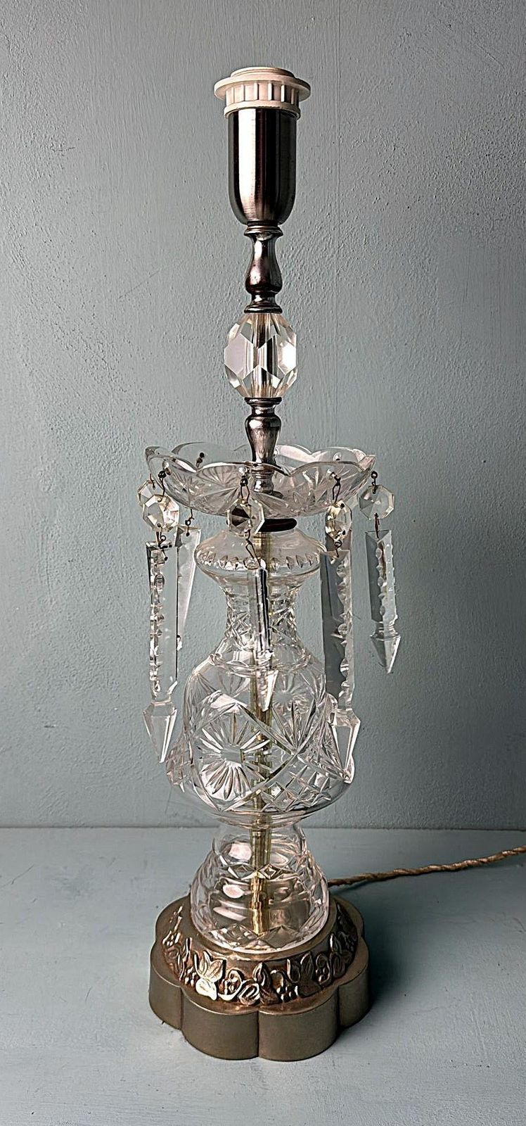 Louis XVI Revival French Table Lamp Crystals And Decorative Base (No Lampshade) photo furniture