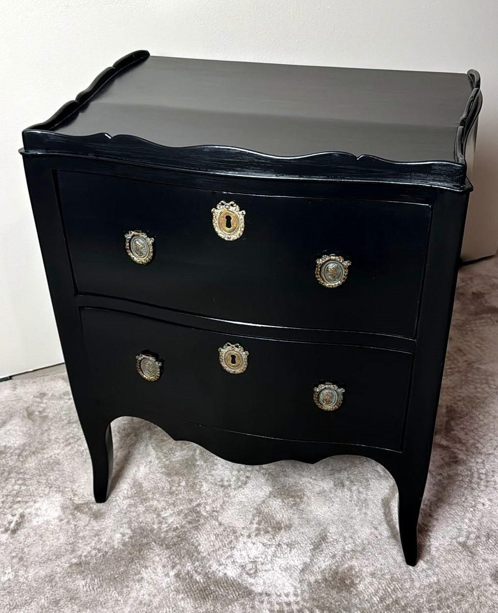 Louis XV Style Black Lacquered Walnut Chest Of Drawers With Bronze Decorations photo furniture