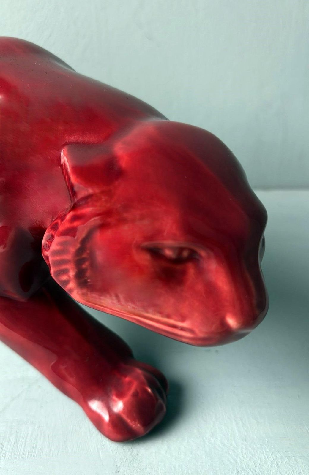 photo furniture Art Deco Saint Clément Style French Panther In Antique Glazed Red Ceramic