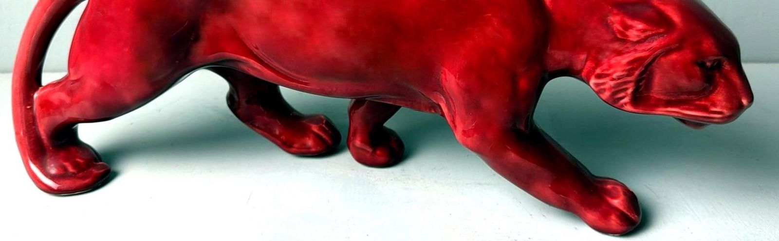 577.0 Art Deco Saint Clément Style French Panther In Antique Glazed Red Ceramic photo