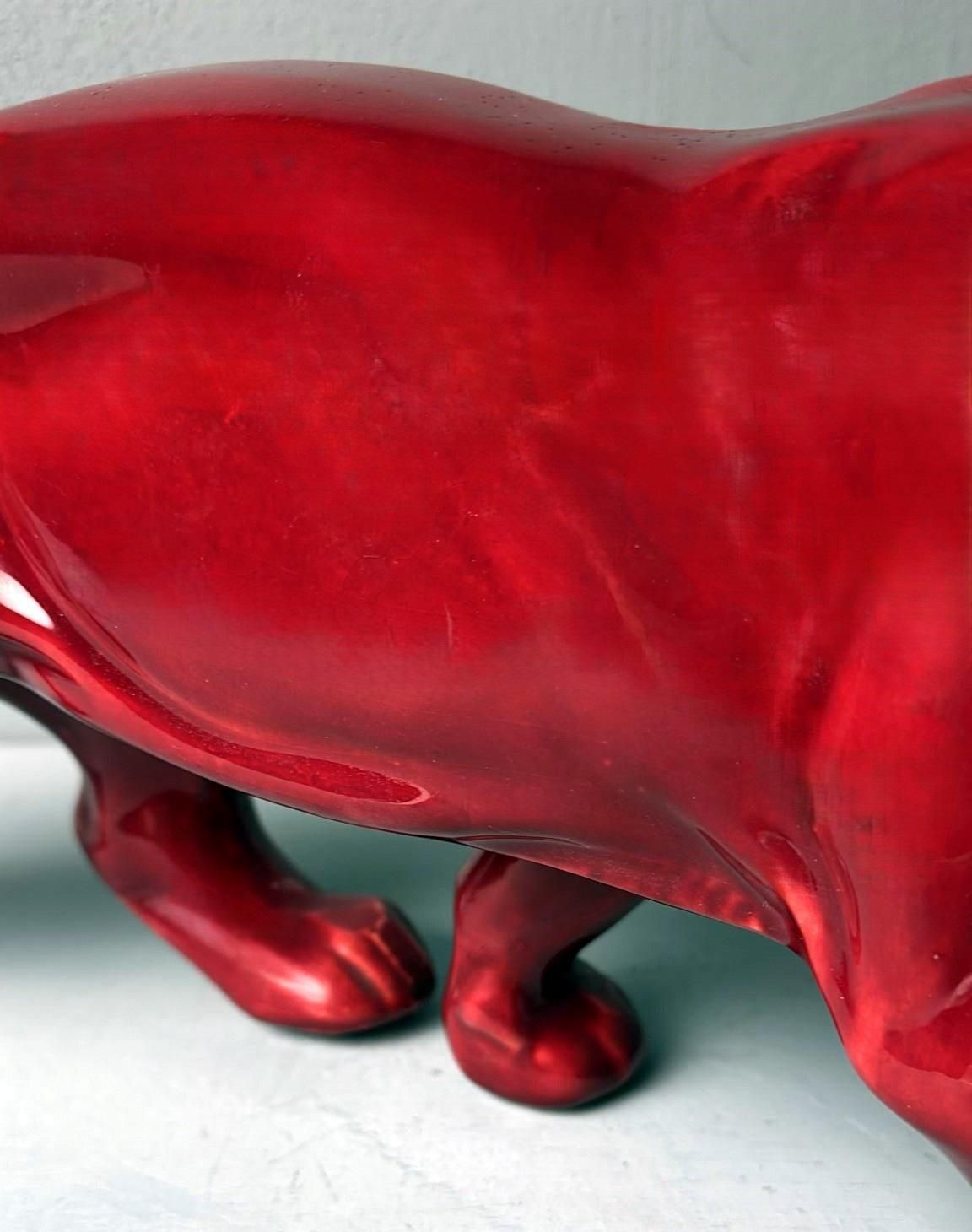 photo vintage Art Deco Saint Clément Style French Panther In Antique Glazed Red Ceramic