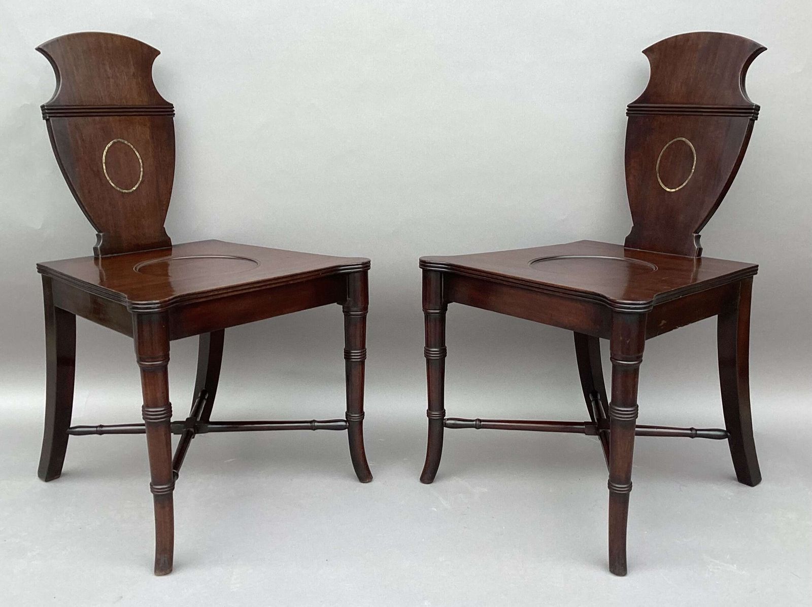Good George III Pair Of Mahogancy Sculptural Hall Chairs