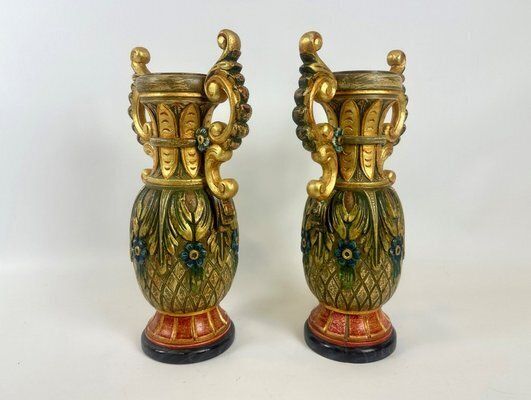 Neoclassical Polychrome Hand Painted Vases, 1980s, Set Of 2 photo furniture
