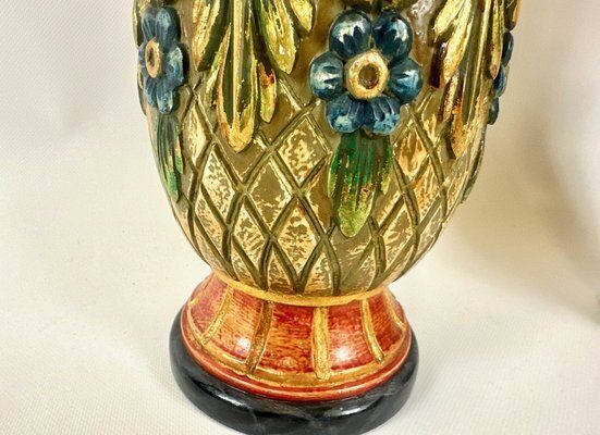 Neoclassical Polychrome Hand Painted Vases, 1980s, Set Of 2 photo vintage