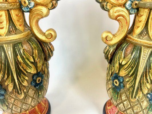photo furniture Neoclassical Polychrome Hand Painted Vases, 1980s, Set Of 2