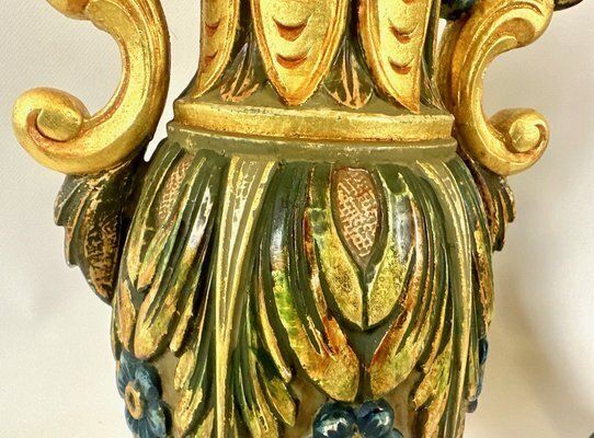 photo for sale Neoclassical Polychrome Hand Painted Vases, 1980s, Set Of 2