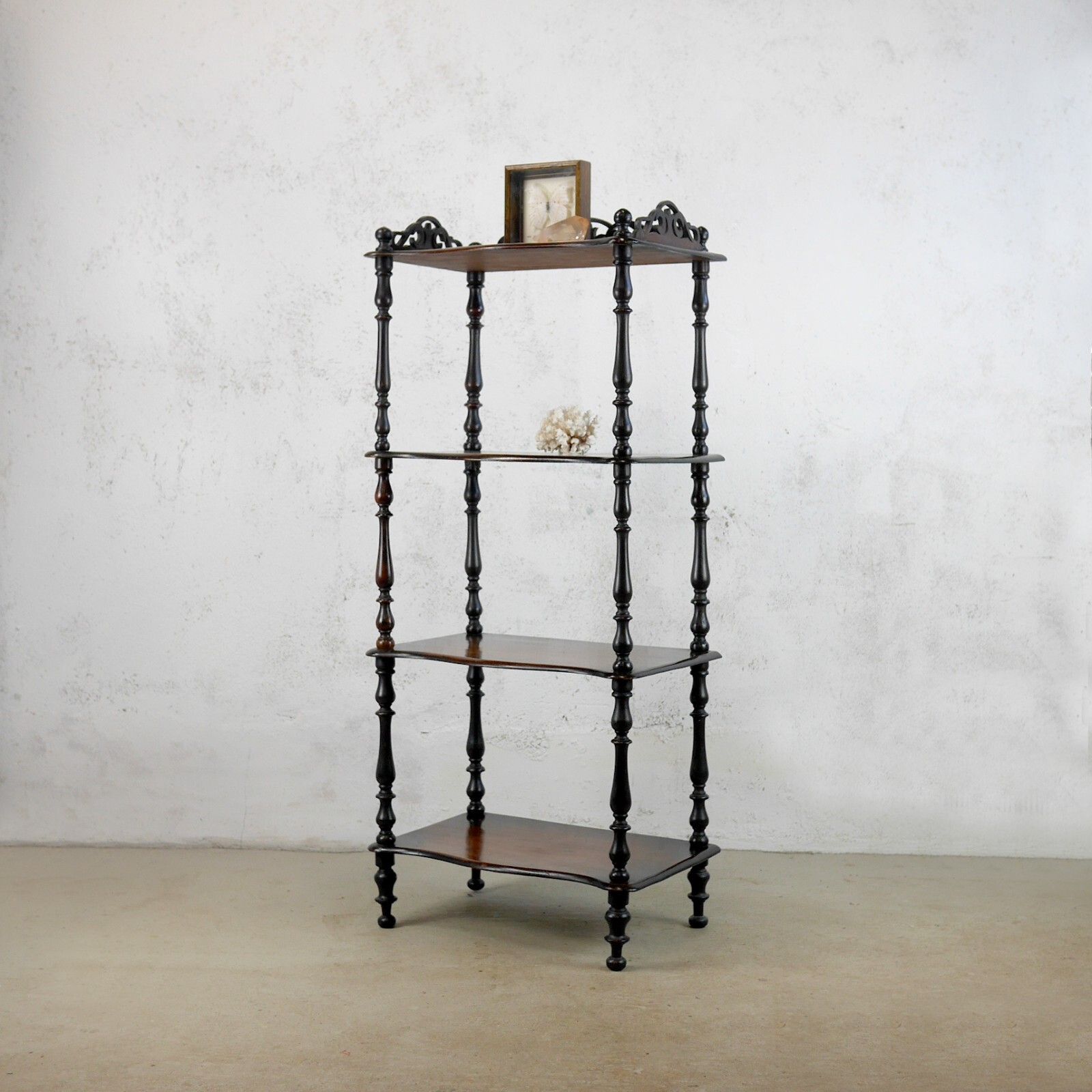 Antique 19th Century Tall 4 Shelf Whatnot Display Stand Ebonised #102850